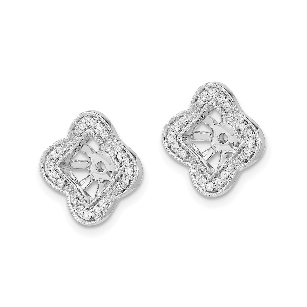 14k White Gold Pendant Mounting with Diamond Halo, Floral Square Design, Vintage Style
