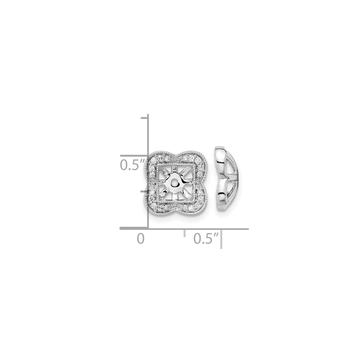 14k White Gold Pendant Mounting with Diamond Halo, Floral Square Design, Vintage Style