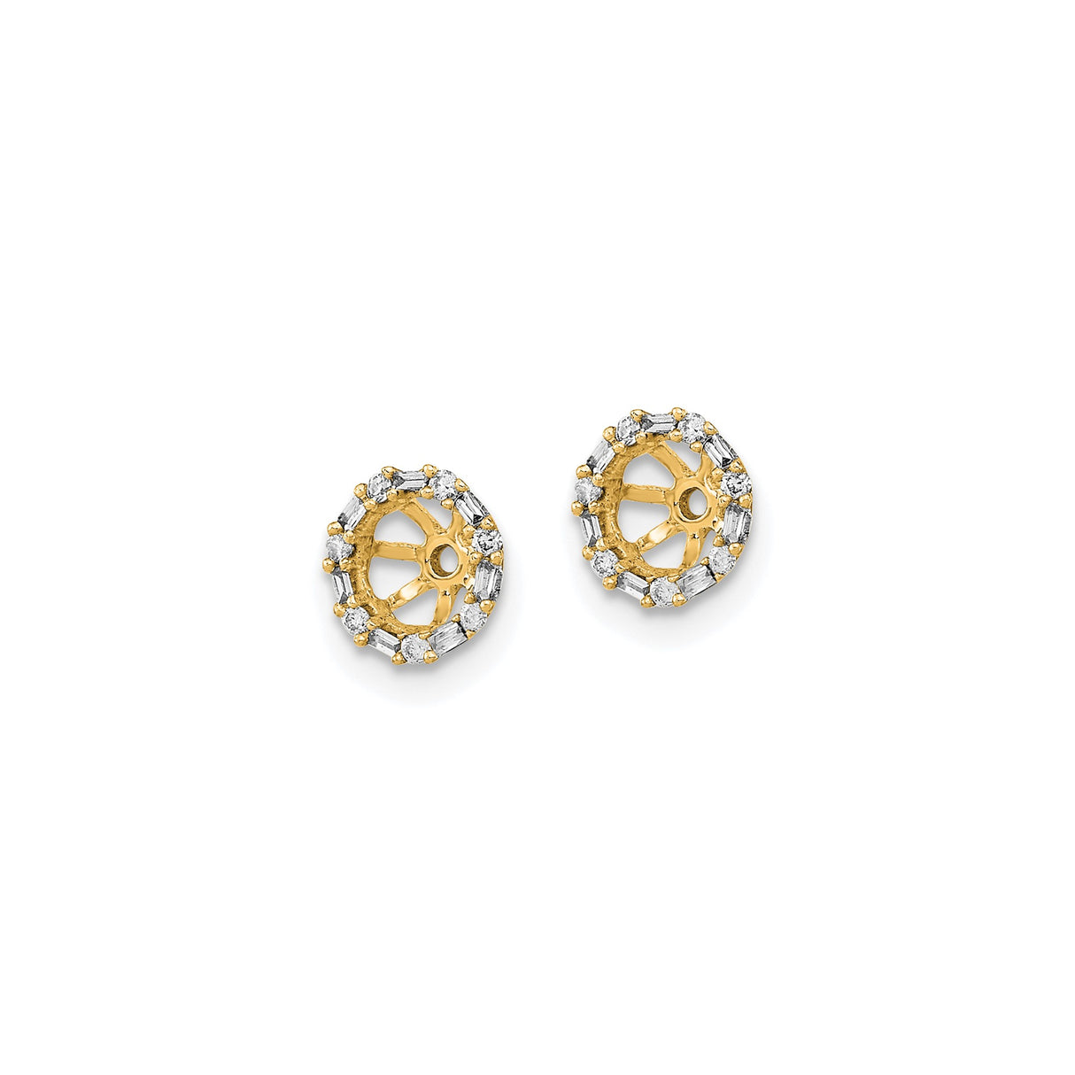 14k Yellow Gold Earring Jackets with Diamond Accents, Mandala Halo Openwork Design