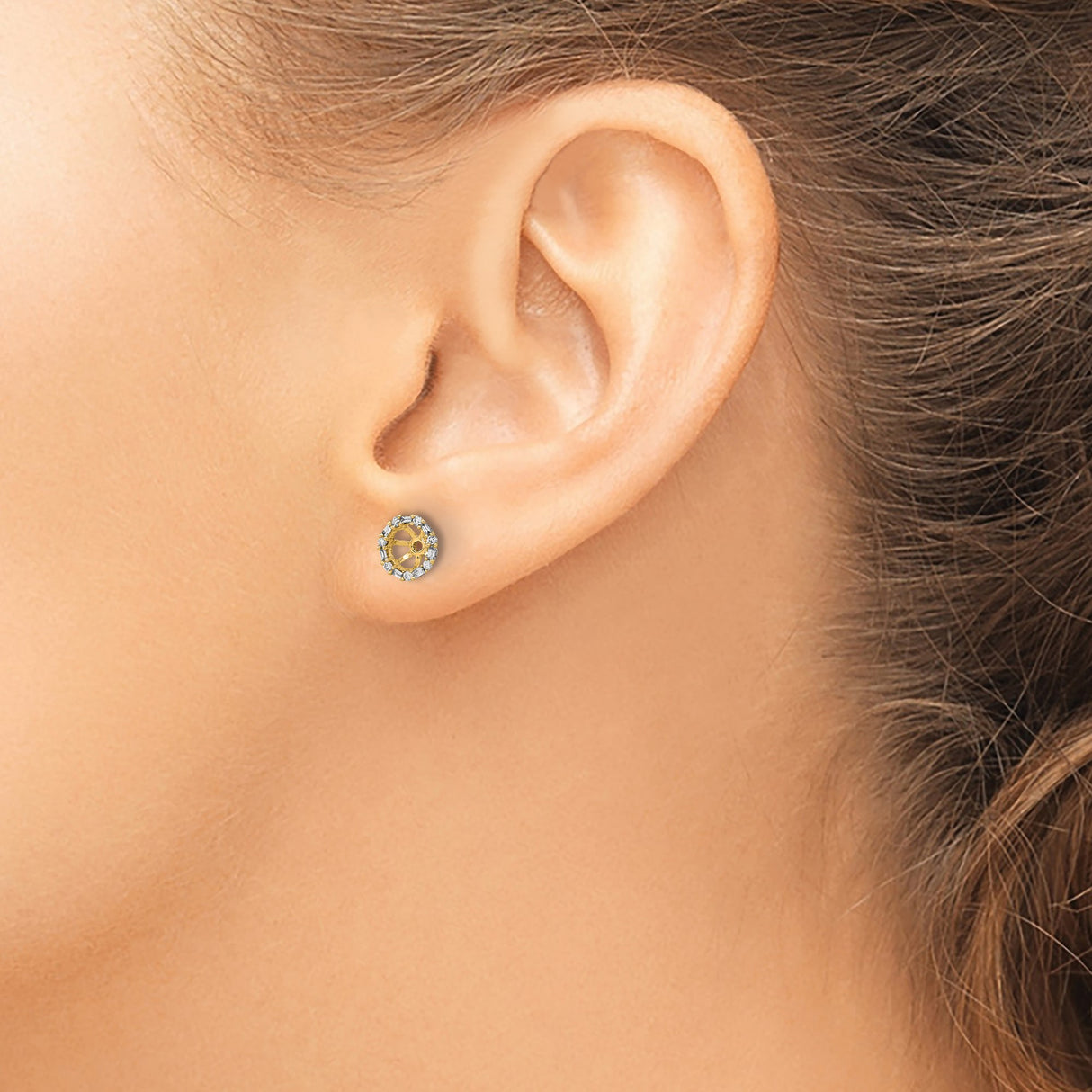 14k Yellow Gold Earring Jackets with Diamond Accents, Mandala Halo Openwork Design