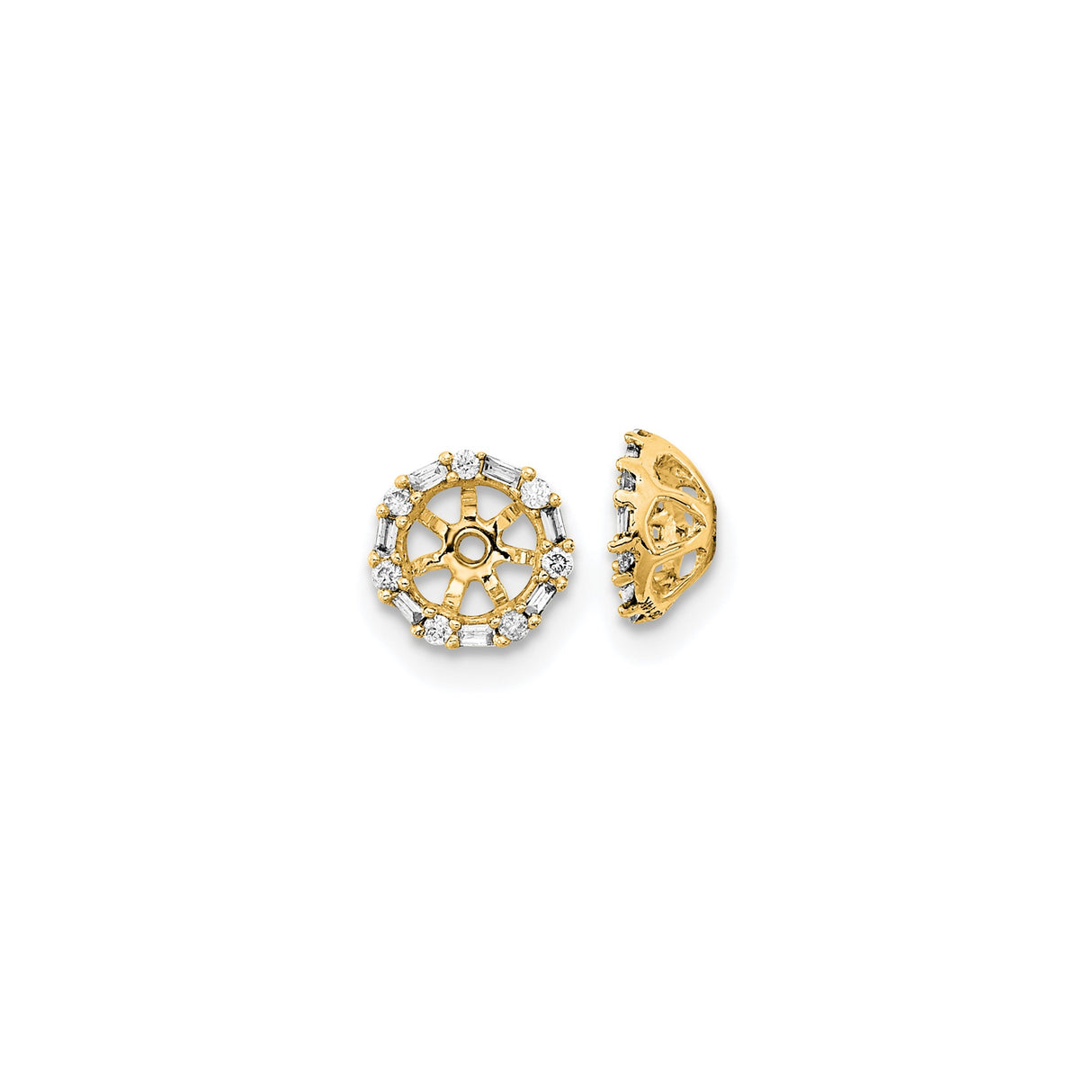 14k Yellow Gold Earring Jackets with Diamond Accents, Mandala Halo Openwork Design