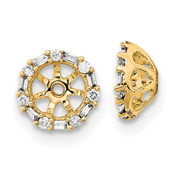 14k Yellow Gold Earring Jackets with Diamond Accents, Mandala Halo Openwork Design