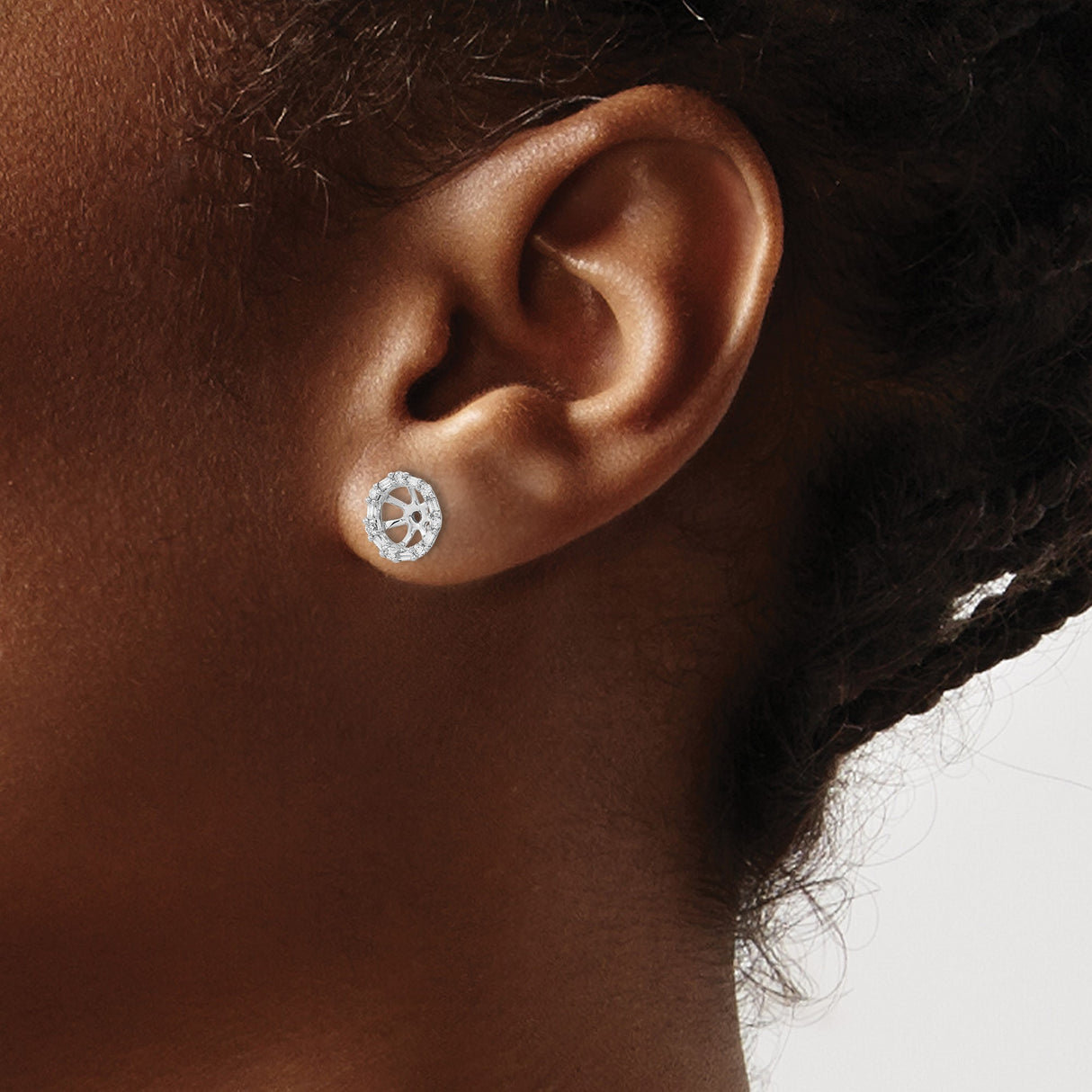 14k White Gold Earring Jackets with Diamond Accents, Floral Setting, Halo Style