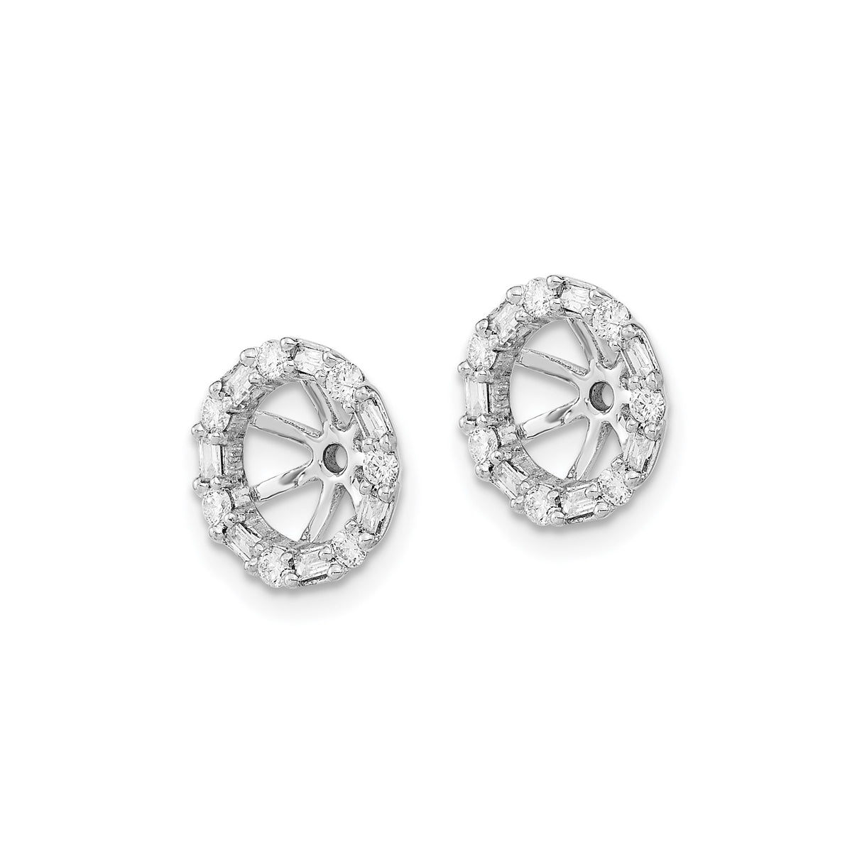 14k White Gold Earring Jackets with Diamond Accents, Starburst Design, Stud Enhancers