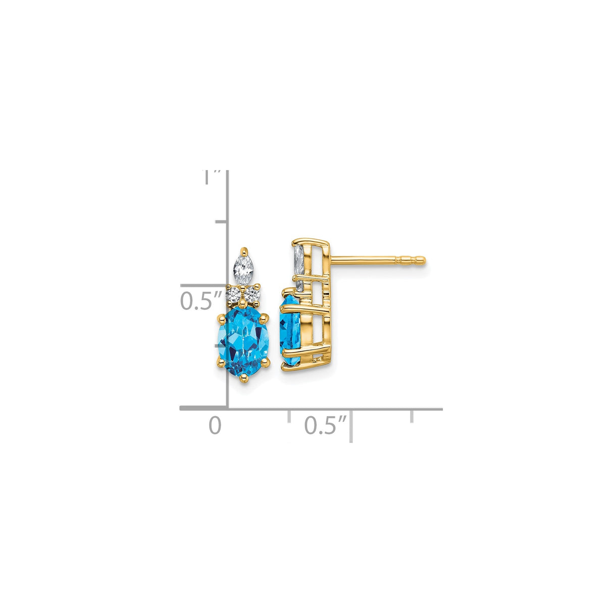 14k Yellow Gold Stud Earrings with Oval Blue Topaz and Diamond Accents