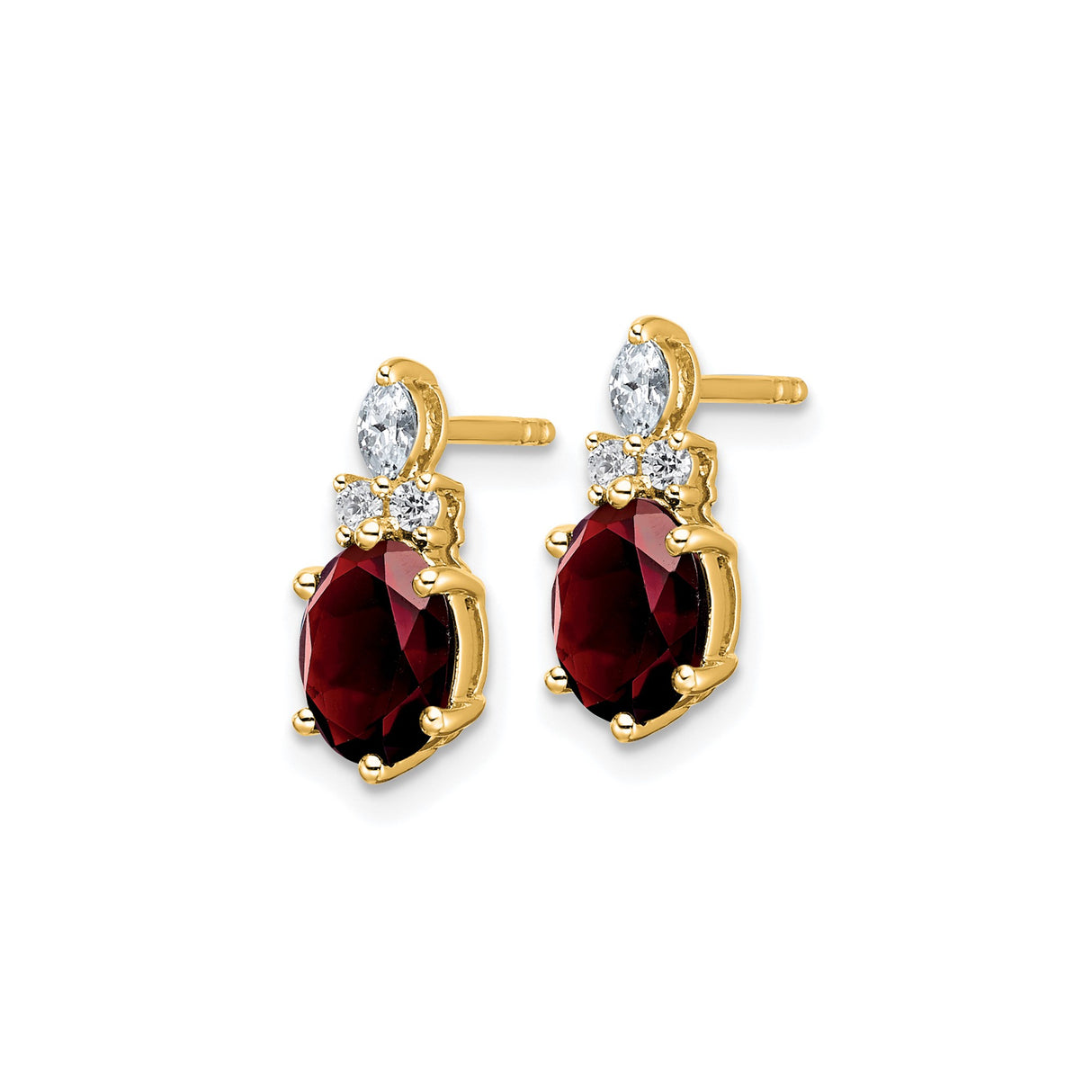 14k Yellow Gold Garnet Stud Earrings with Oval Cut Garnet and Diamond Accents for Women