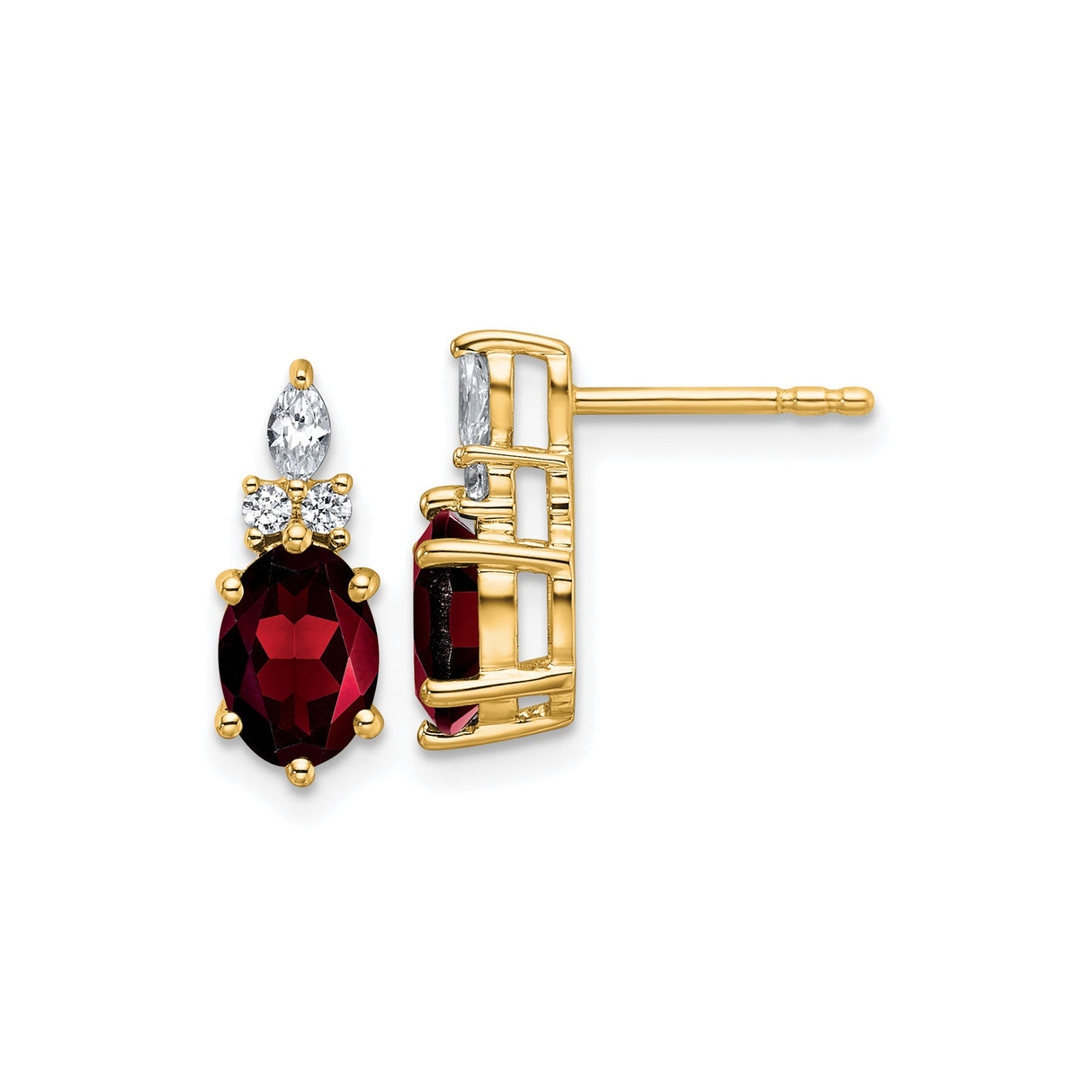 14k Yellow Gold Garnet Stud Earrings with Oval Cut Garnet and Diamond Accents for Women