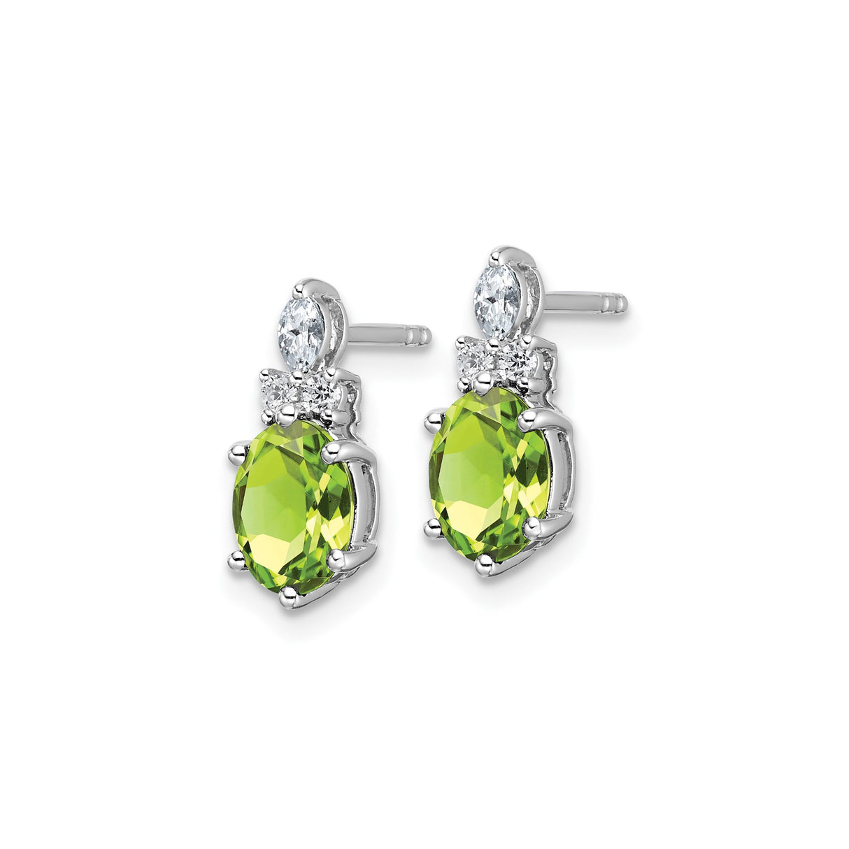 14k White Gold Stud Earrings with Oval Peridot, Marquise and Round Diamond Accents