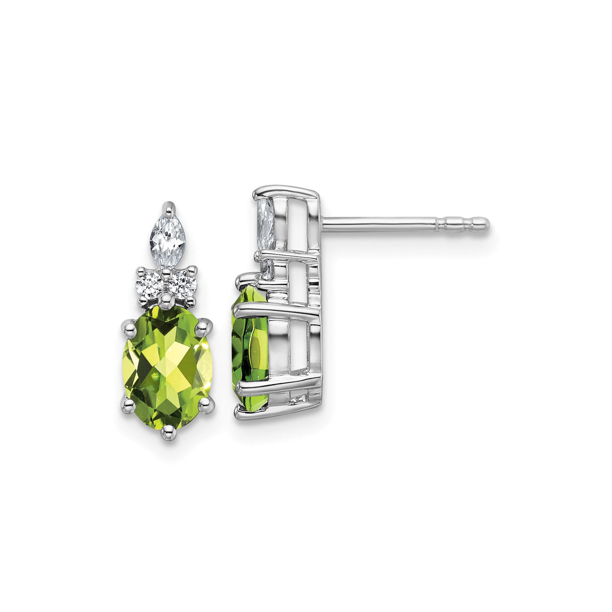 14k White Gold Stud Earrings with Oval Peridot, Marquise and Round White Topaz Accents