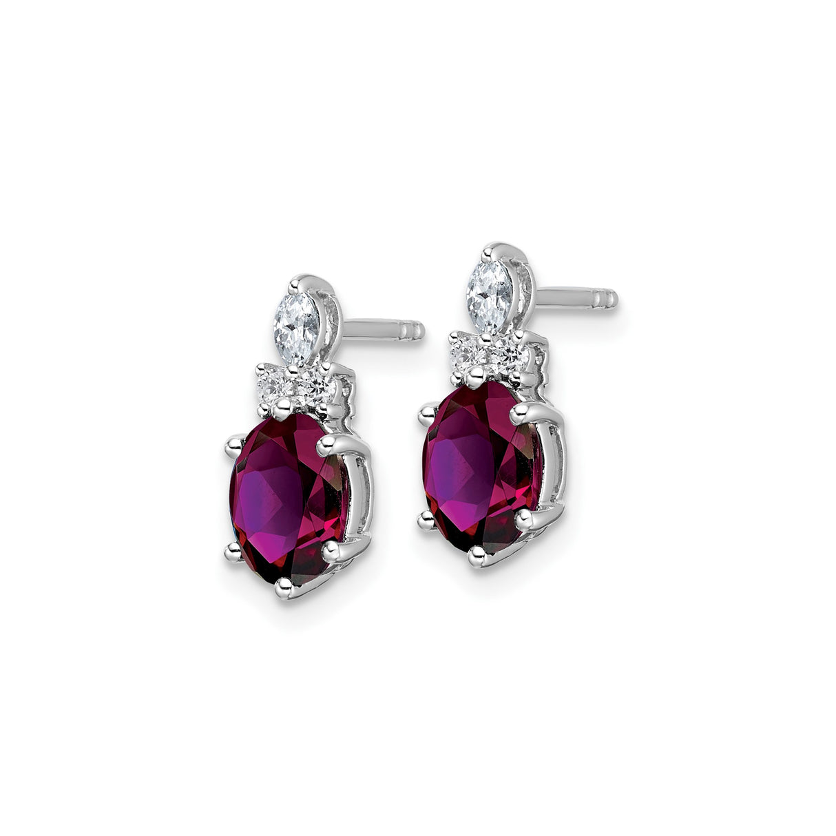 14k White Gold Stud Earrings with Rhodolite Garnet and Diamond, Formal Birthstone Jewelry