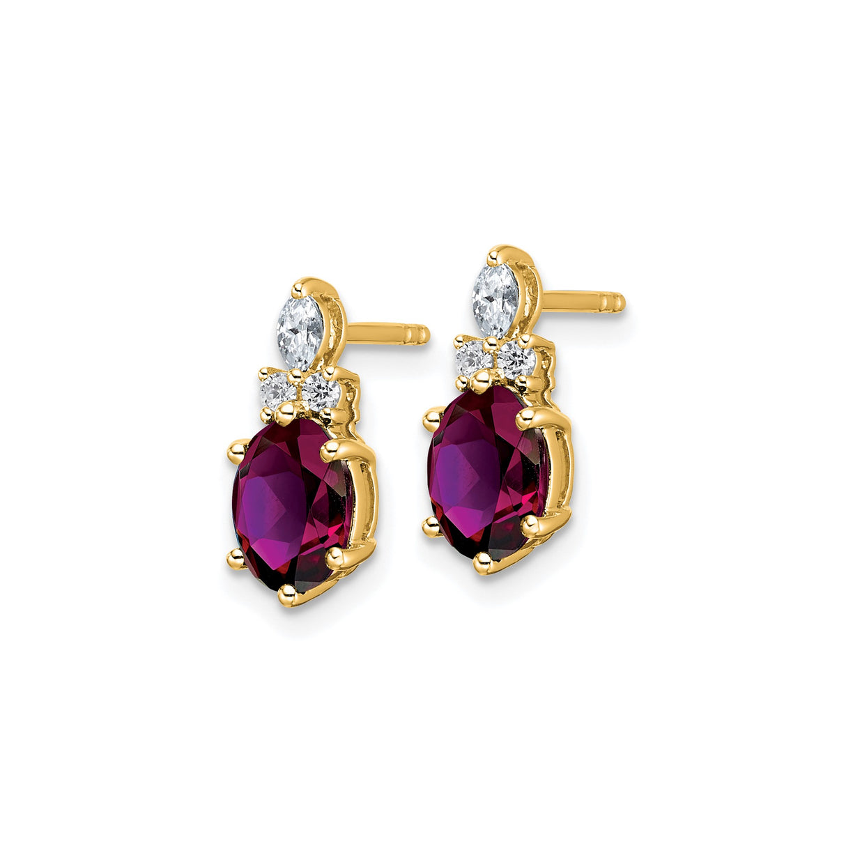 14k Yellow Gold Stud Earrings with Garnet, Diamond and Cubic Zirconia Accents for Women