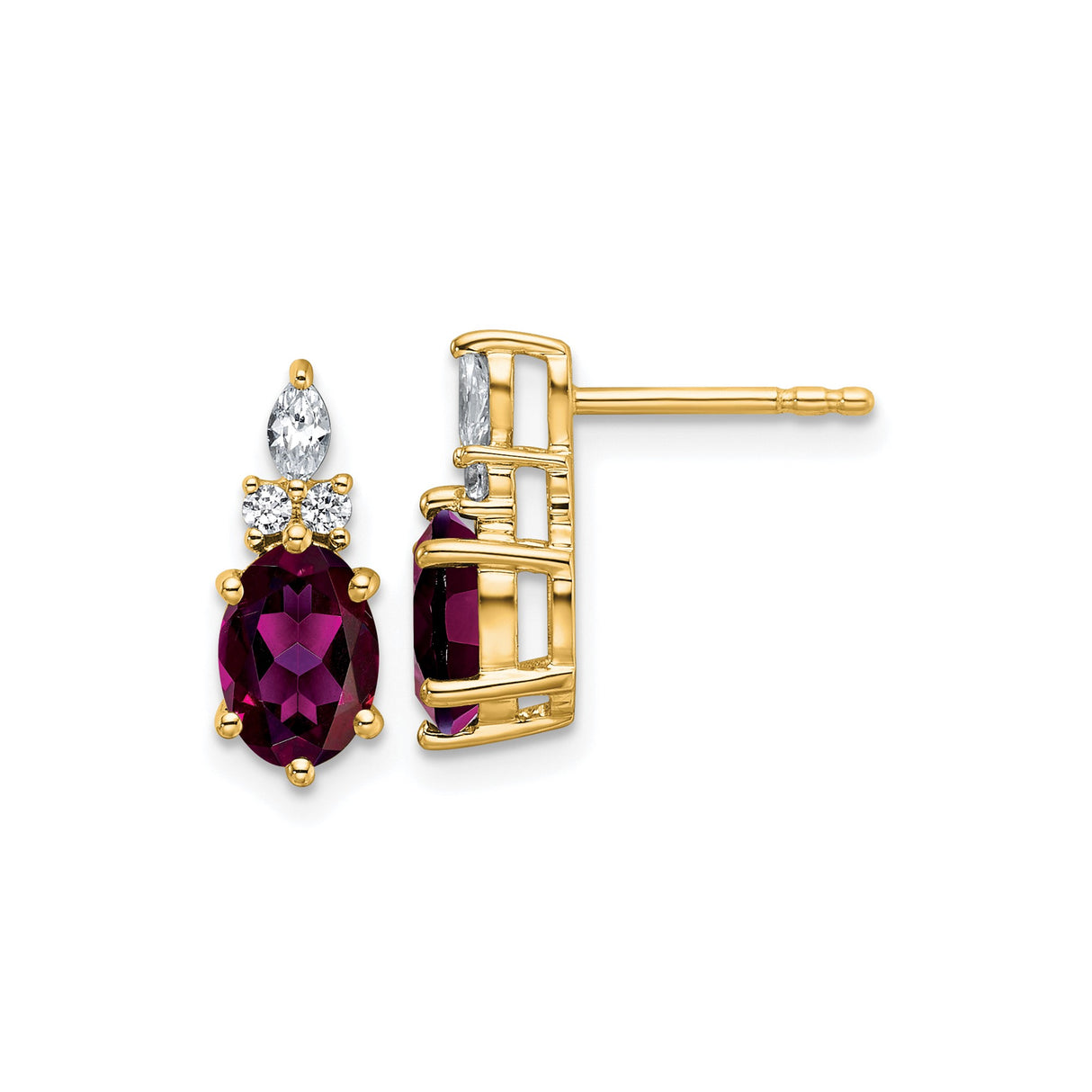 14k Yellow Gold Stud Earrings with Garnet, Diamond and Cubic Zirconia Accents for Women