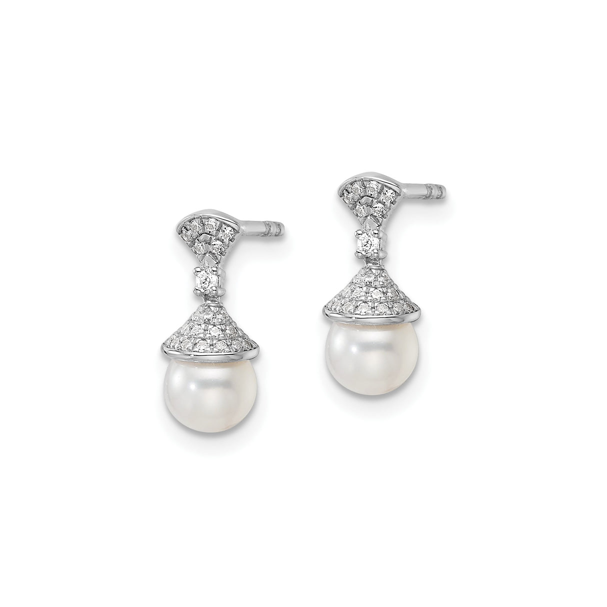 14k White Gold Drop Earrings with Pearl and Diamond, Classic Bridal Jewelry