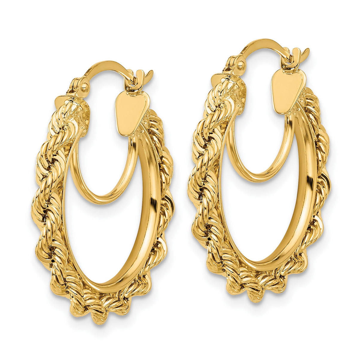 14k Yellow Gold Rope Hoop Earrings with Twisted Design, Medium Size Textured Hoops
