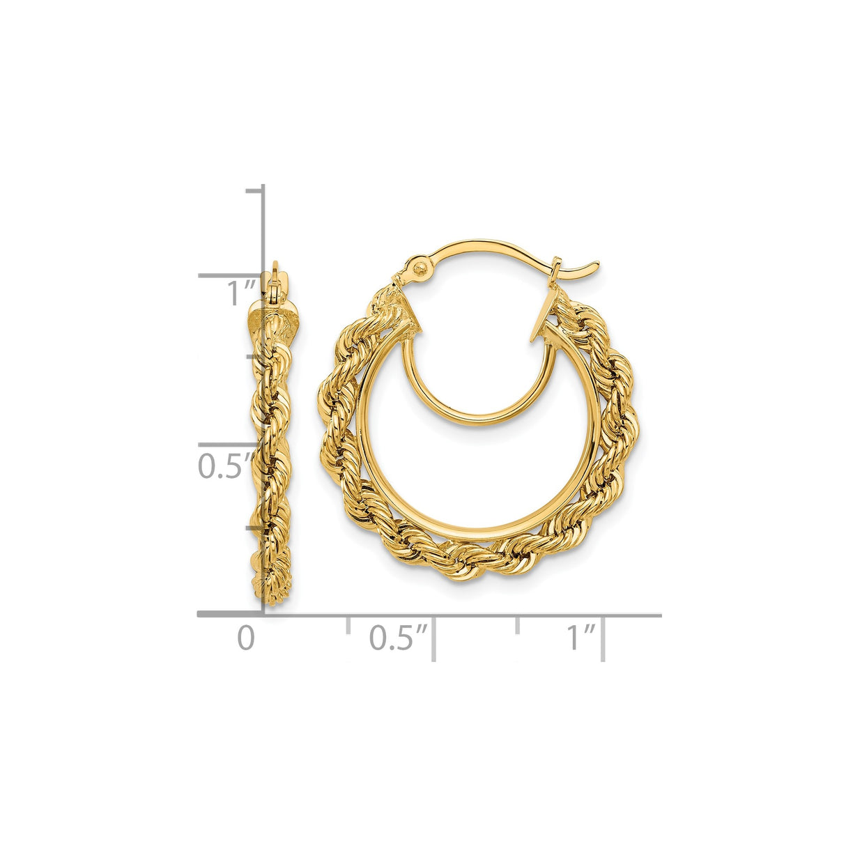 14k Yellow Gold Rope Hoop Earrings with Twisted Design, Medium Size Textured Hoops