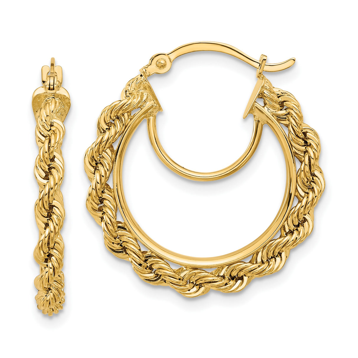 14k Yellow Gold Rope Hoop Earrings with Twisted Design, Medium Size Textured Hoops