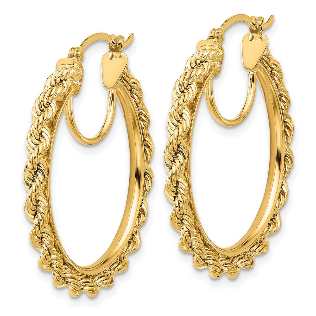 14k Yellow Gold Rope Hoop Earrings with Twisted Design and Polished Finish