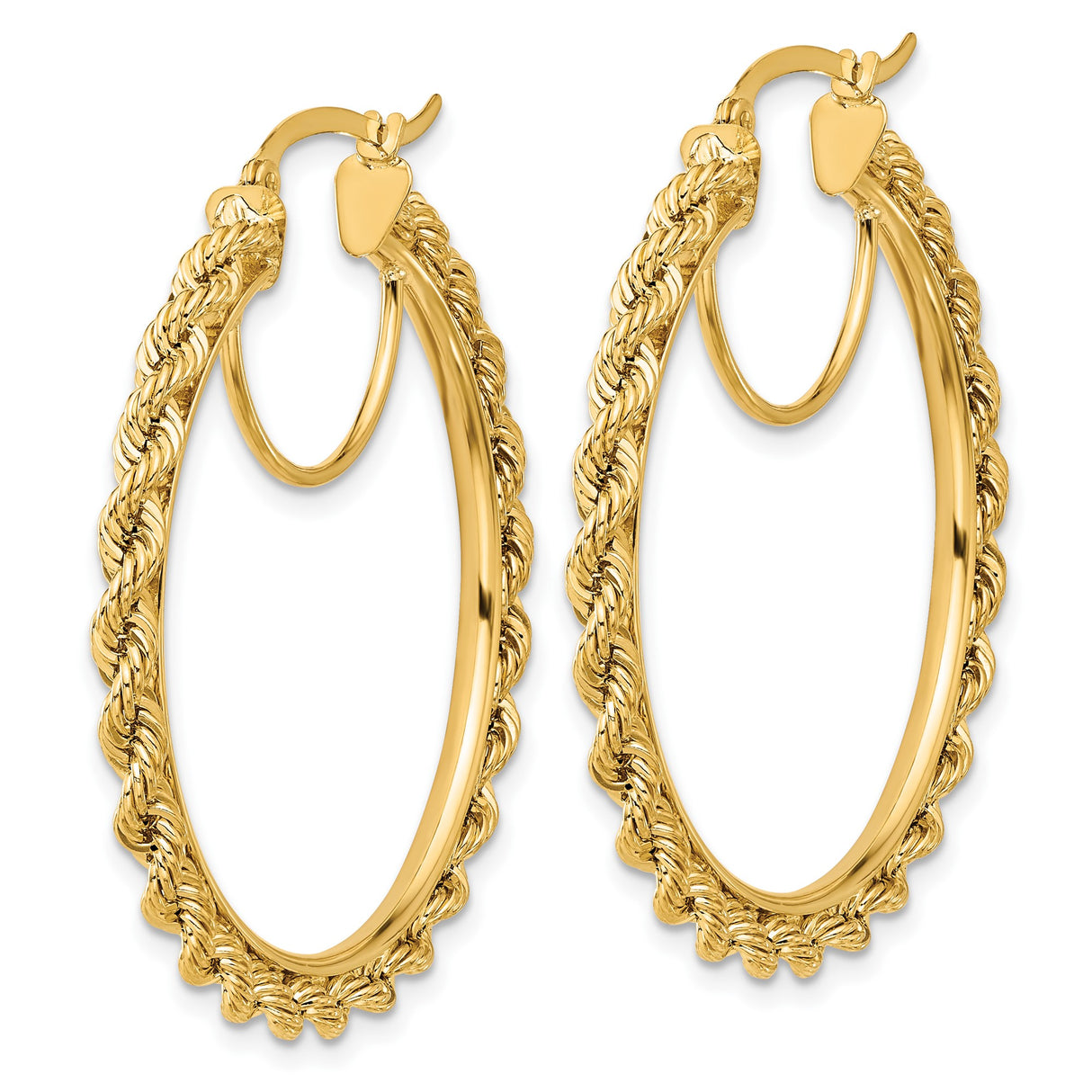 14k Yellow Gold Hoop Earrings with Twisted Rope Design, Bold Textured Finish