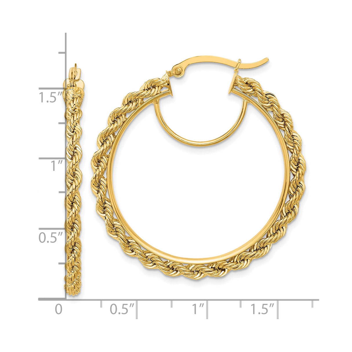 14k Yellow Gold Hoop Earrings with Twisted Rope Design, Bold Textured Finish
