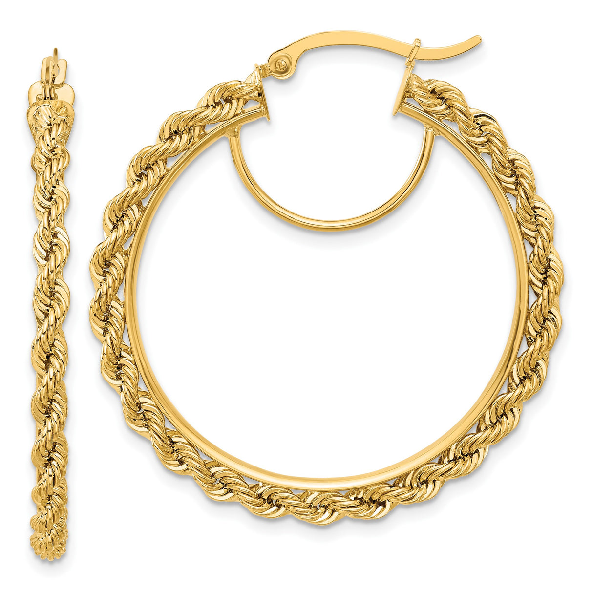 14k Yellow Gold Hoop Earrings with Twisted Rope Design, Bold Textured Finish