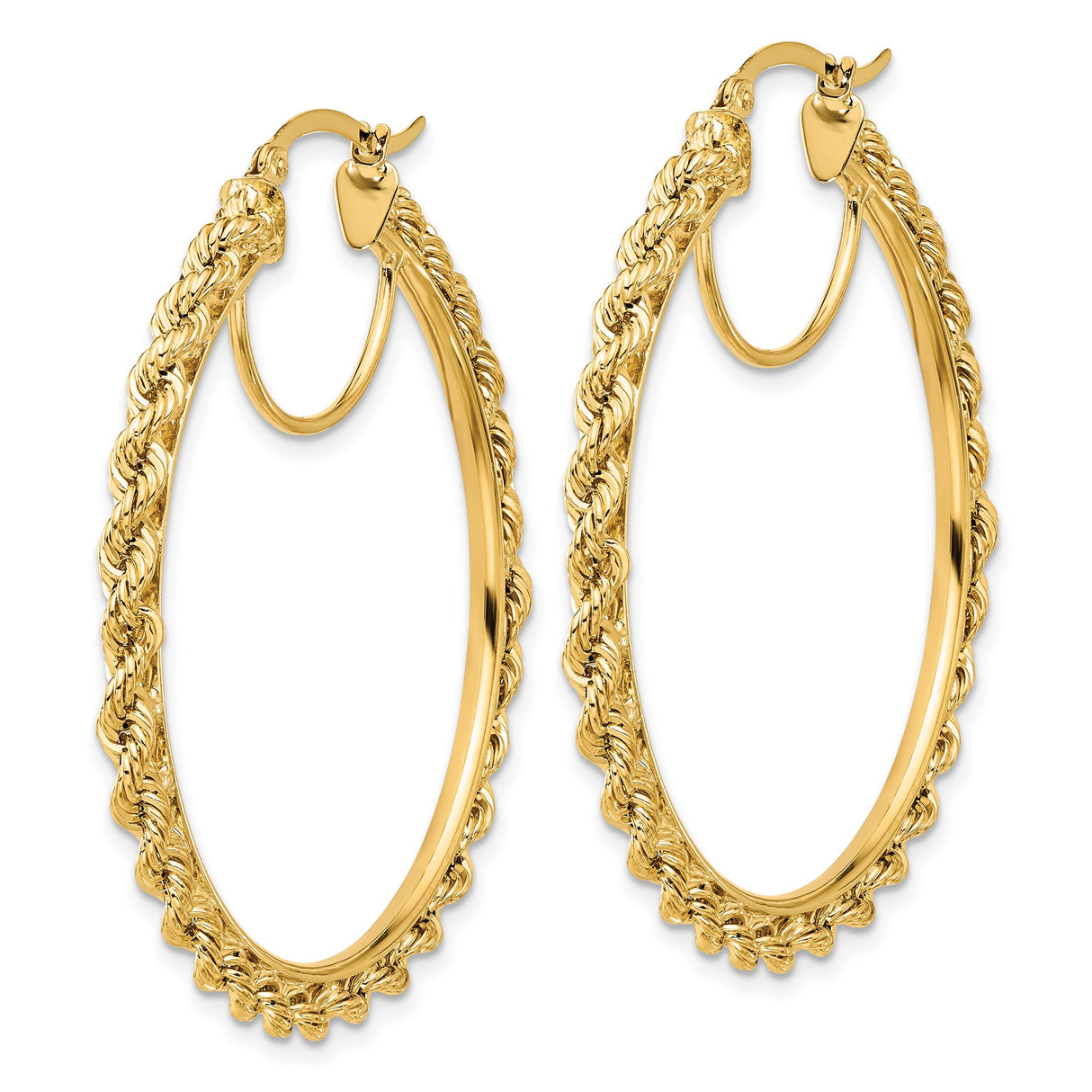14k Yellow Gold Hoop Earrings with Classic Rope Twist Design, Polished Finish, Medium Size