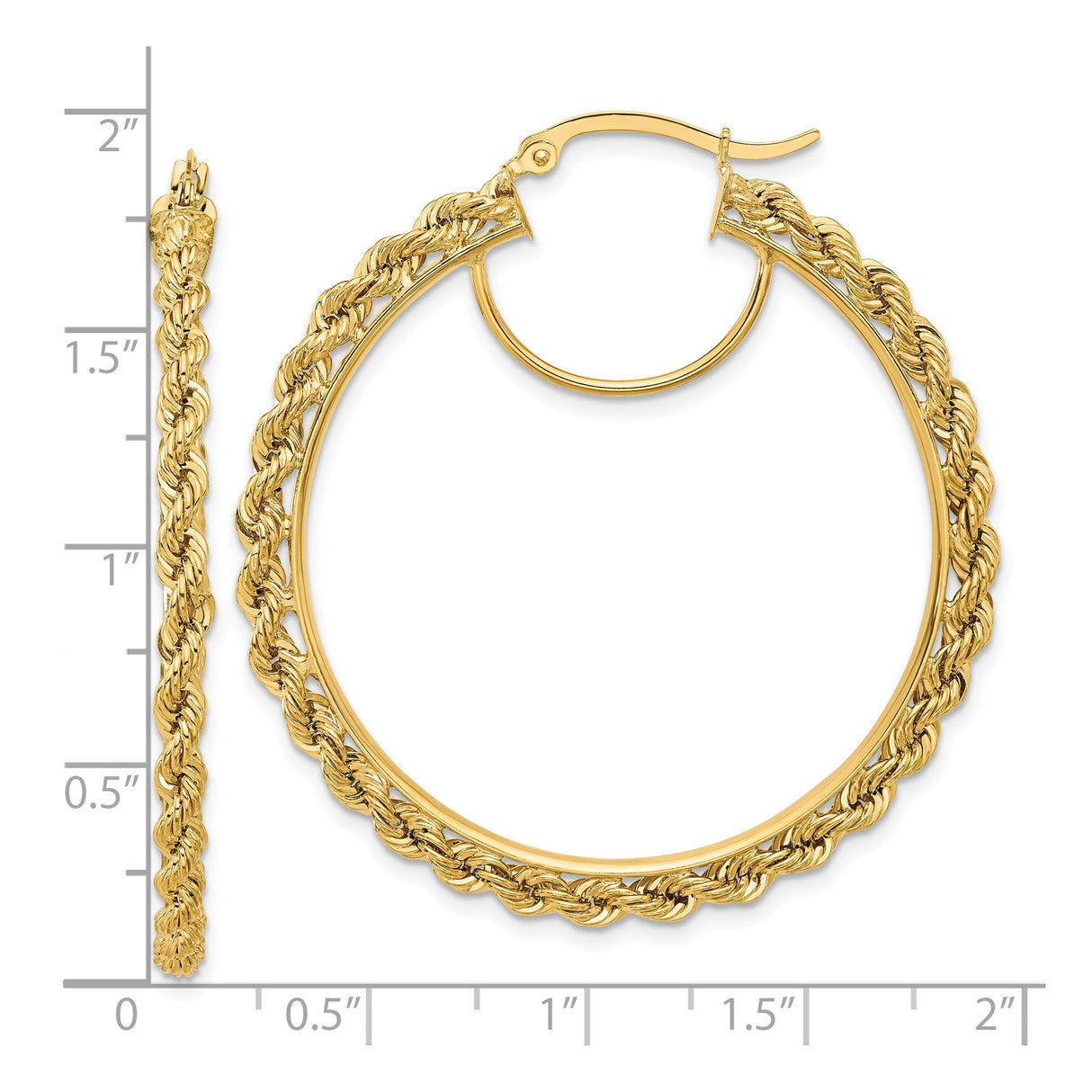 14k Yellow Gold Hoop Earrings with Classic Rope Twist Design, Polished Finish, Medium Size