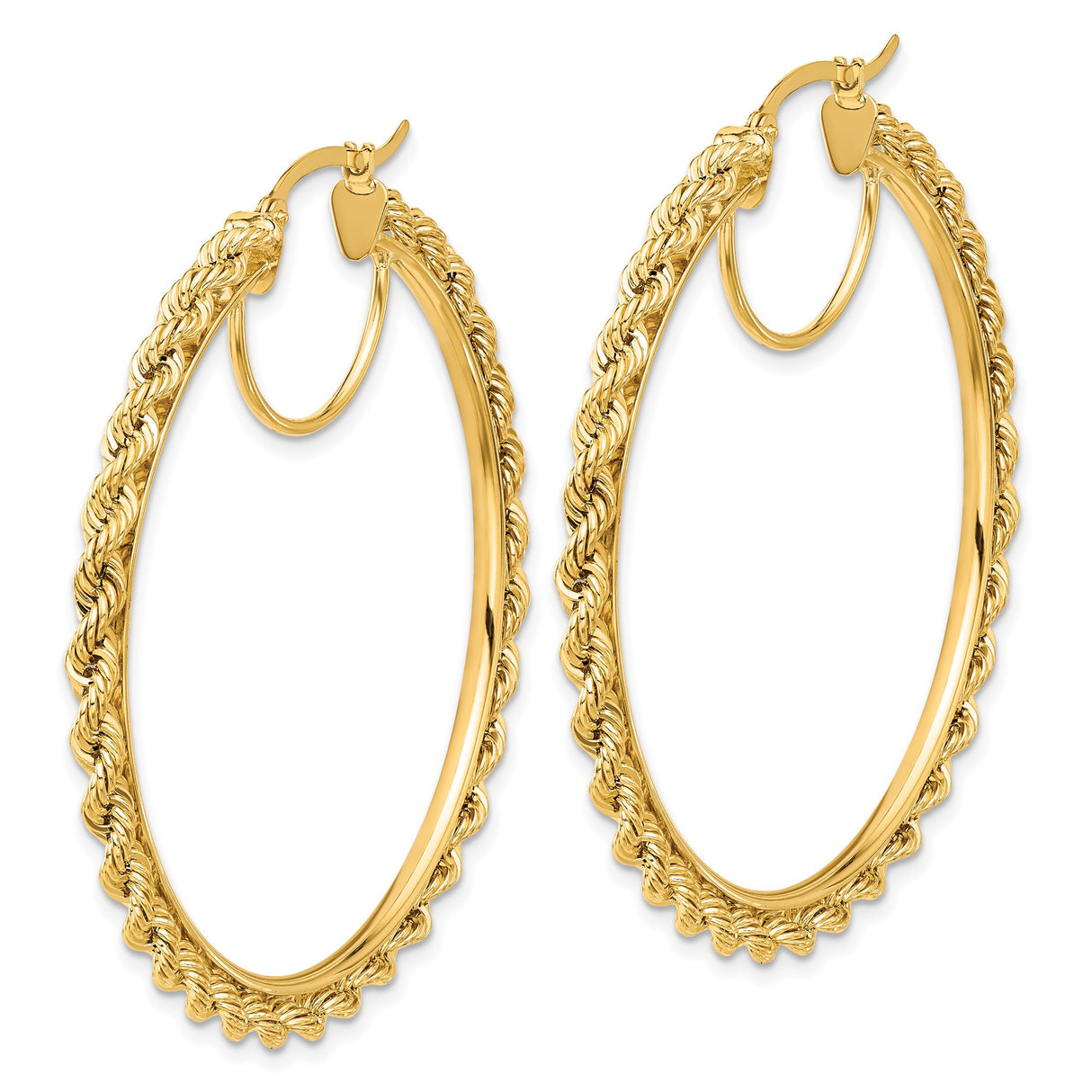 14k Yellow Gold Rope Hoop Earrings with Twisted Design, Large Textured Statement Hoops