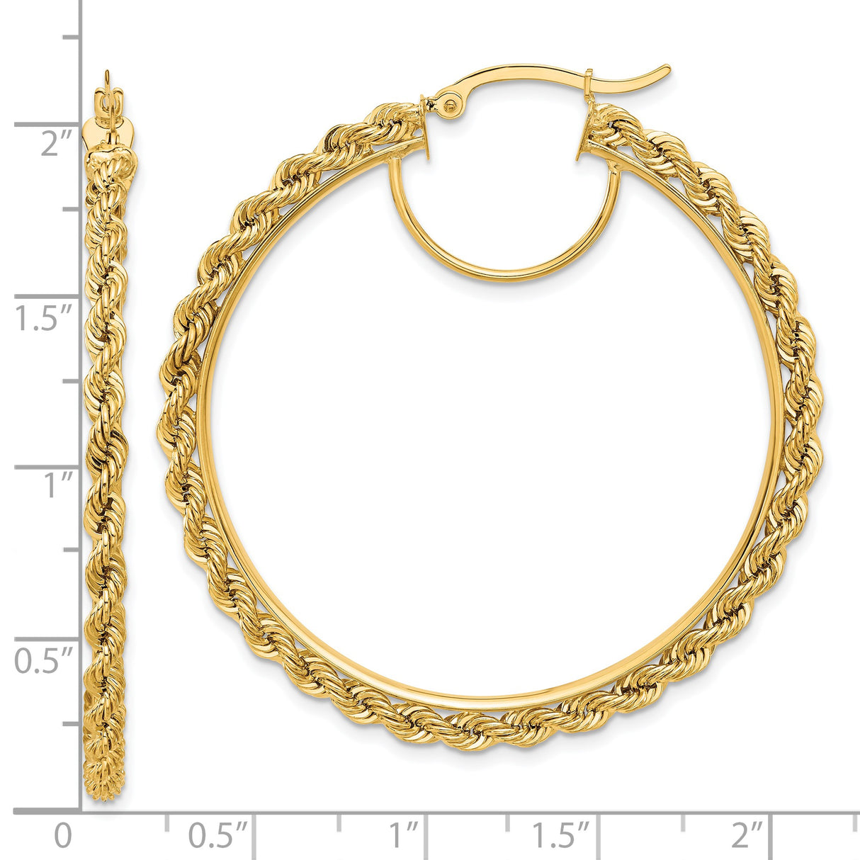 14k Yellow Gold Rope Hoop Earrings with Twisted Design, Large Textured Statement Hoops