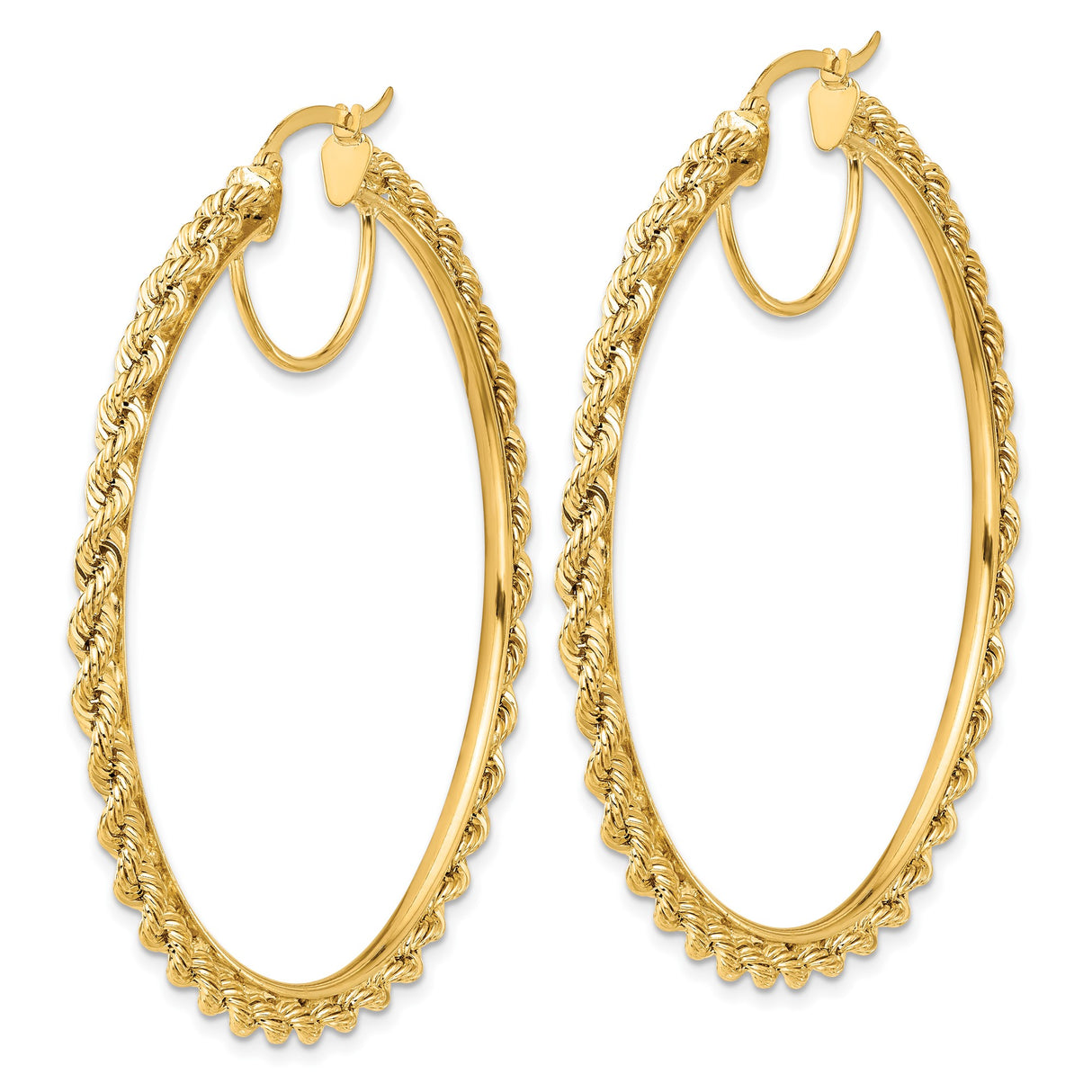 14k Yellow Gold Hoop Earrings, Twisted Rope Design, Classic Polished Medium Hoops for Women