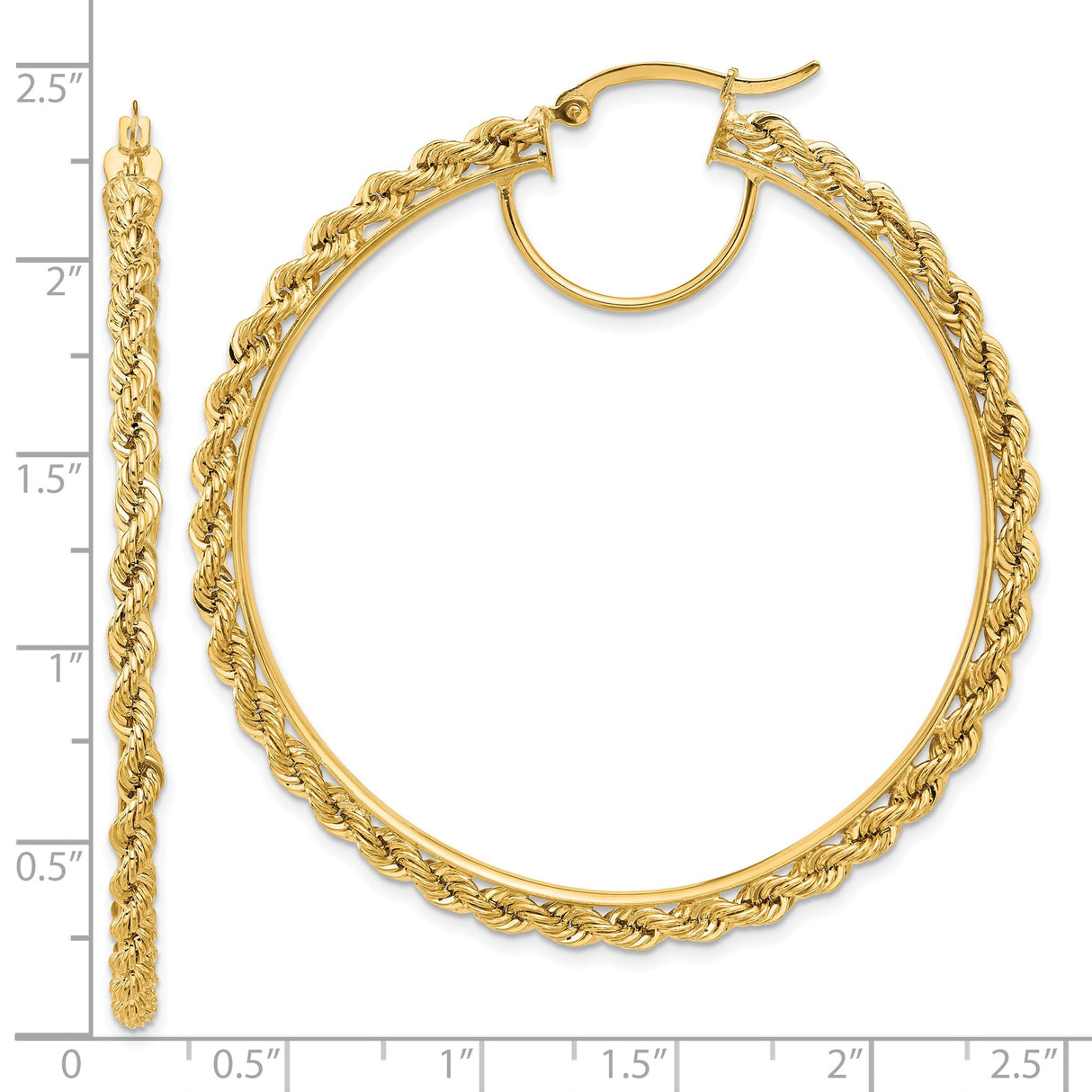 14k Yellow Gold Hoop Earrings, Twisted Rope Design, Classic Polished Medium Hoops for Women