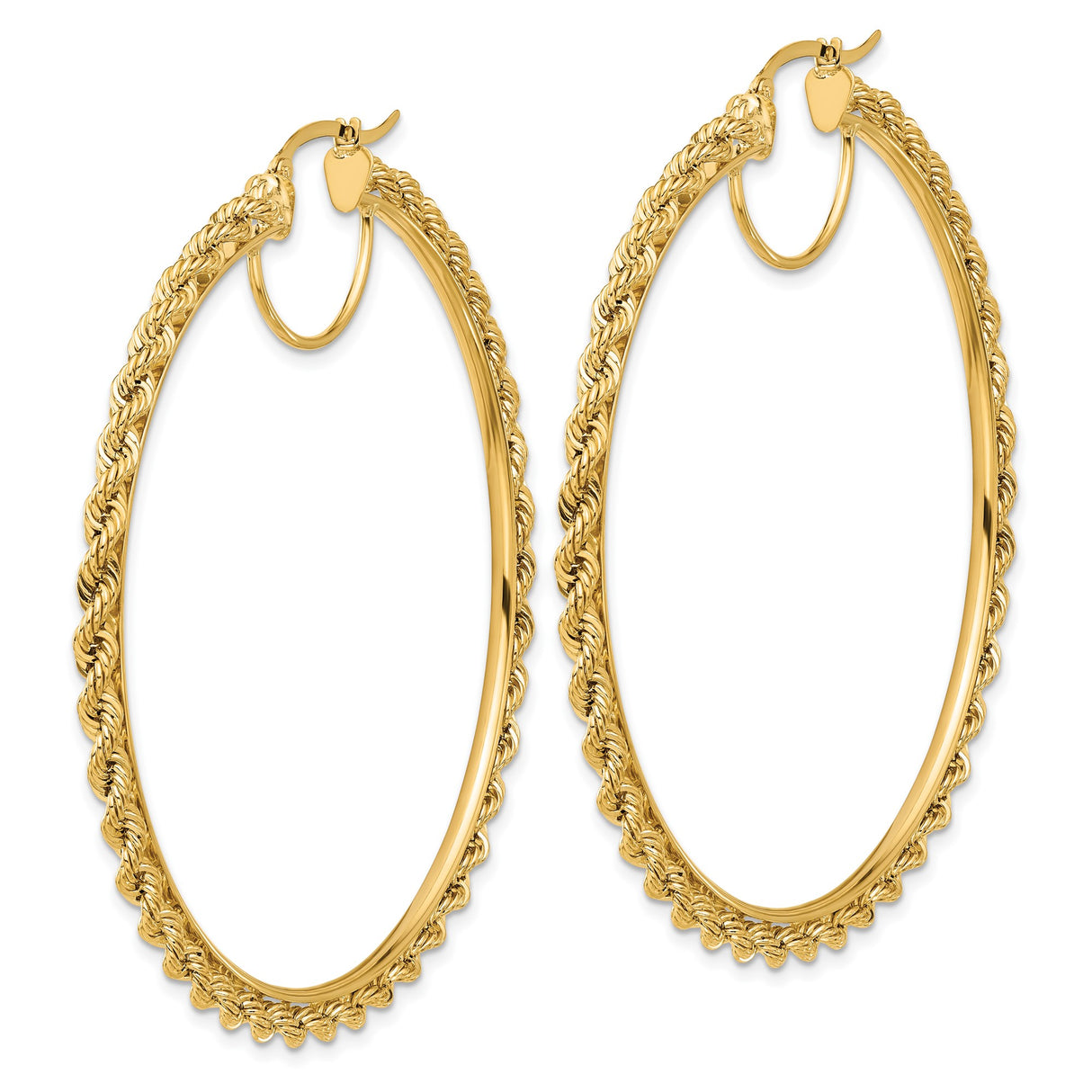 14k Yellow Gold Hoop Earrings, Twisted Rope Design, Polished Statement Style for Women