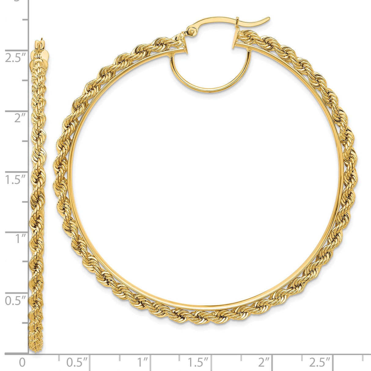 14k Yellow Gold Hoop Earrings, Twisted Rope Design, Polished Statement Style for Women