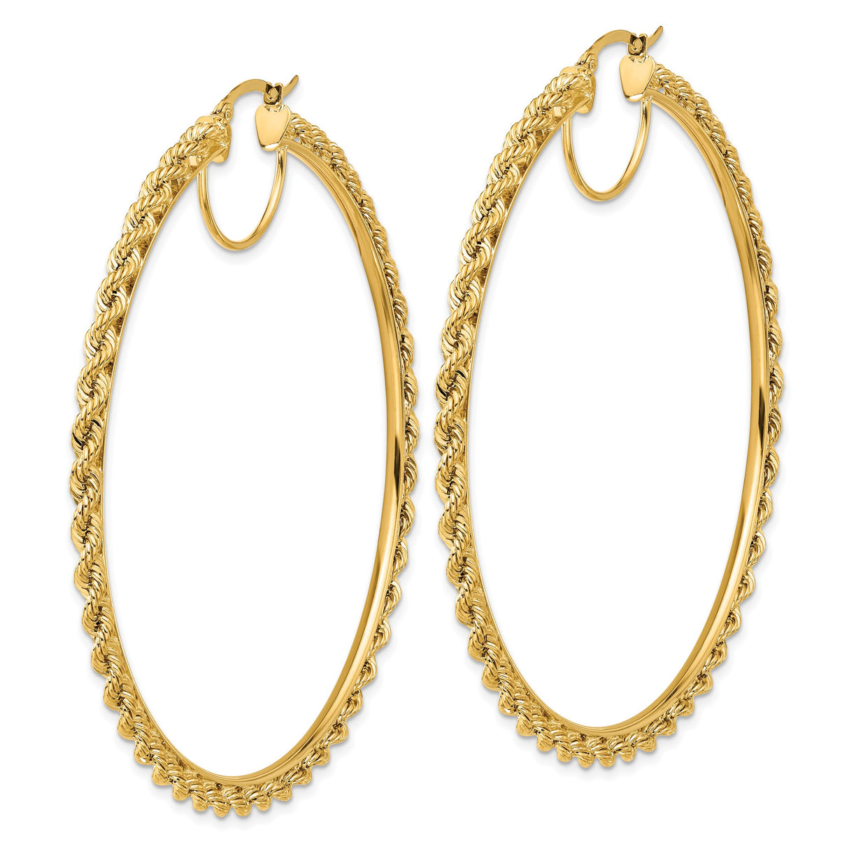 14k Yellow Gold Hoop Earrings with Twisted Rope Design and Textured Detailing