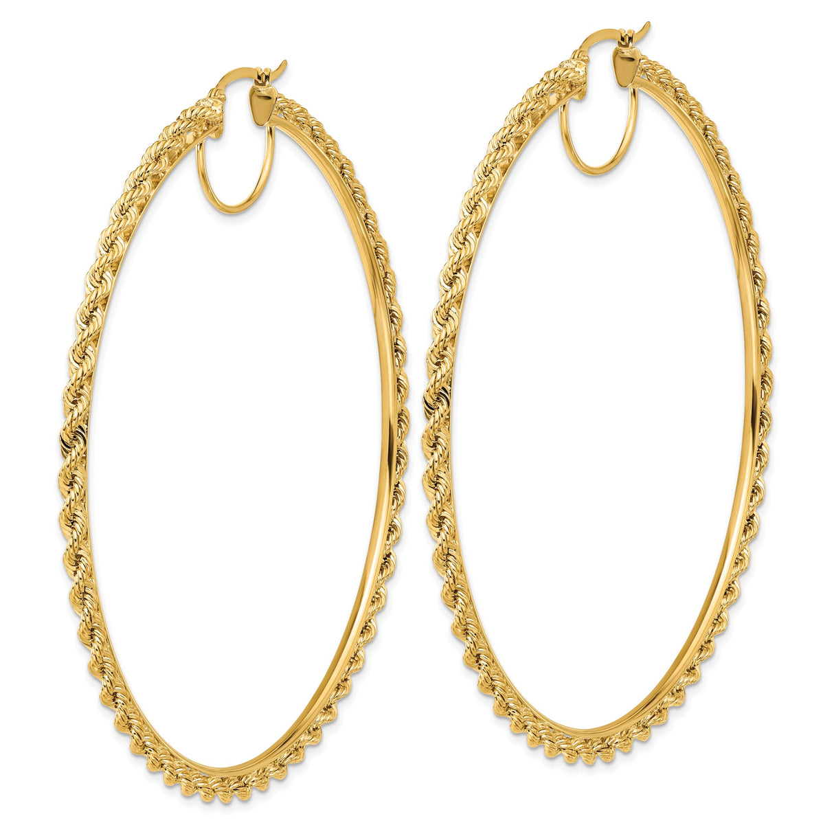 14k Yellow Gold Hoop Earrings, Large Lightweight Rope Twist with Braided Textured Finish