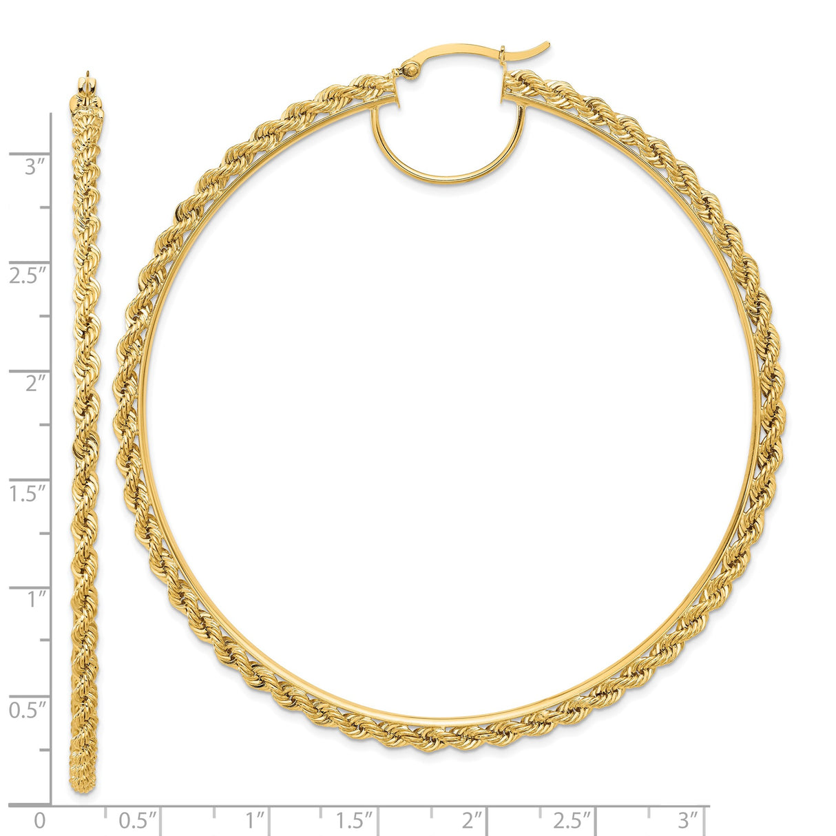 14k Yellow Gold Hoop Earrings, Large Lightweight Rope Twist with Braided Textured Finish