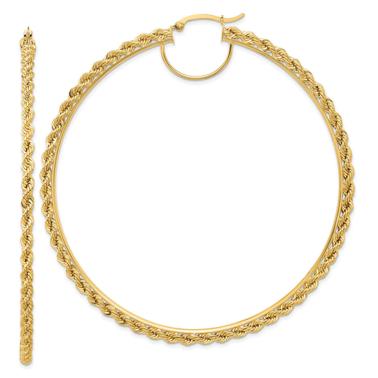 14k Yellow Gold Hoop Earrings, Large Lightweight Rope Twist with Braided Textured Finish