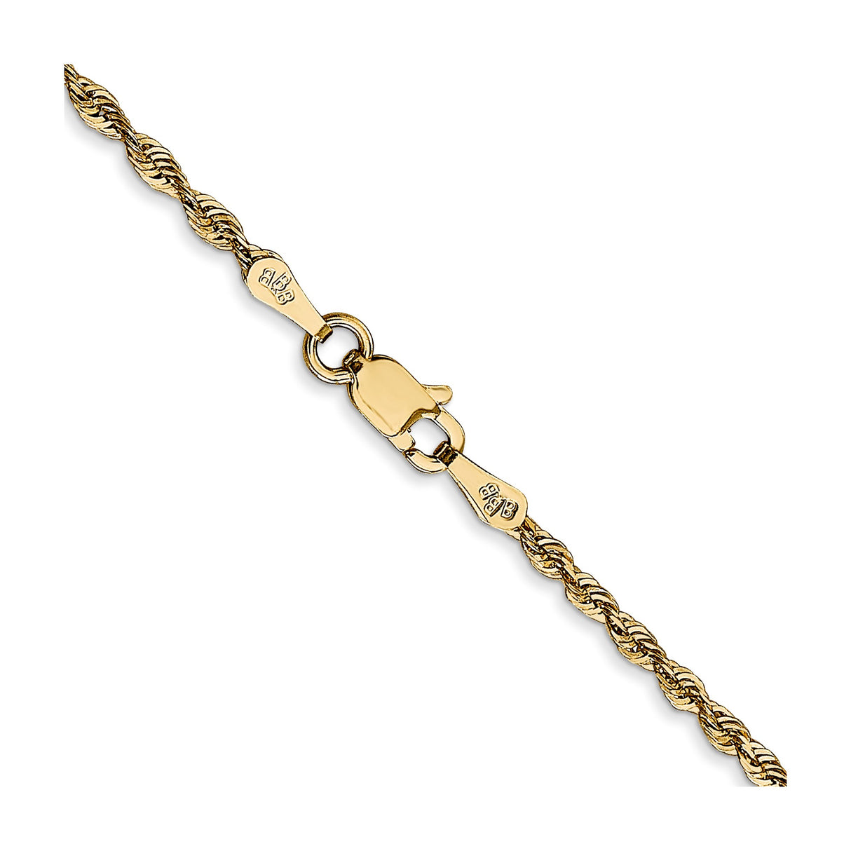 14K Yellow Gold 2 mm Rope Chain Bracelet, Polished alternate angle