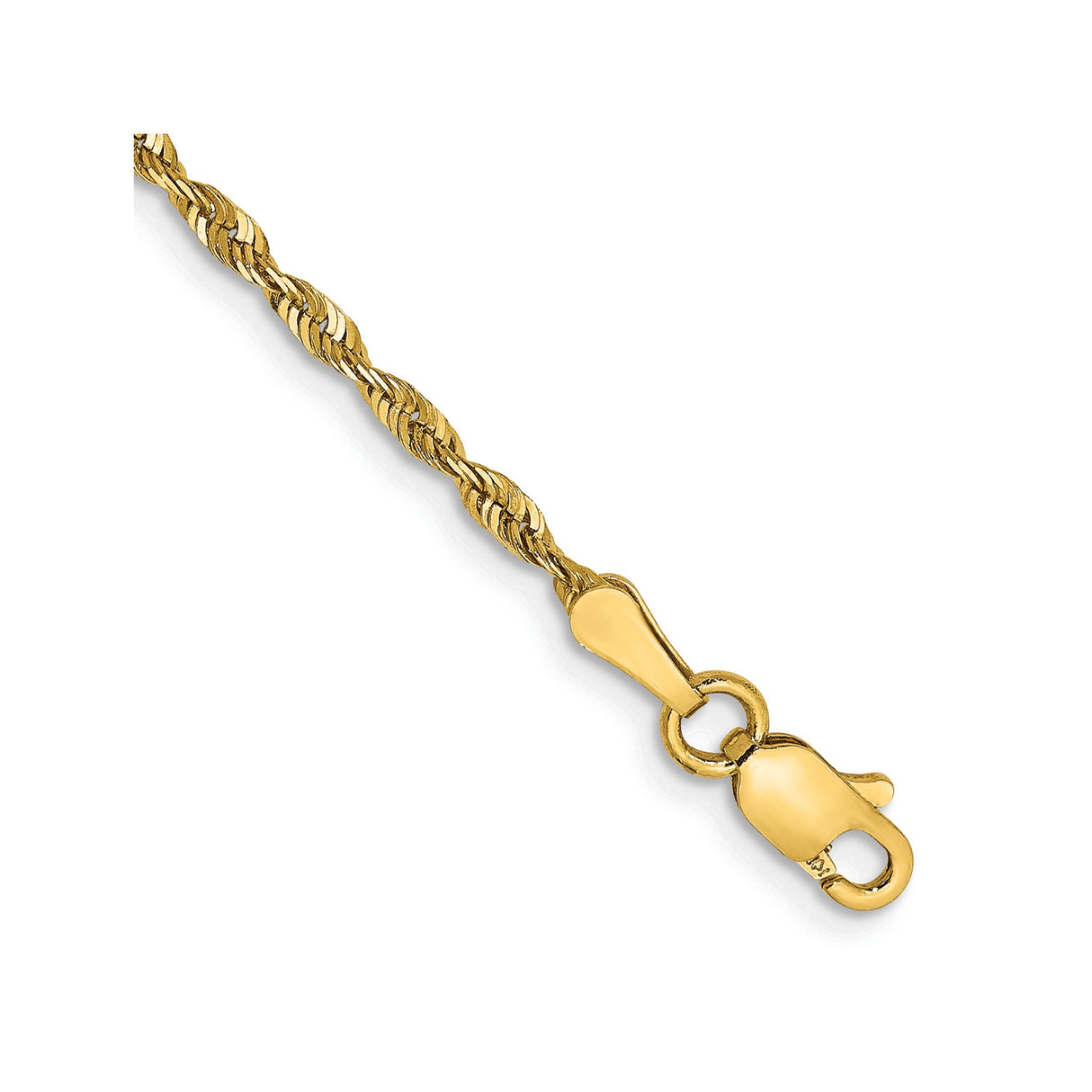 14K Yellow Gold 2 mm Rope Chain Bracelet, Polished detail view