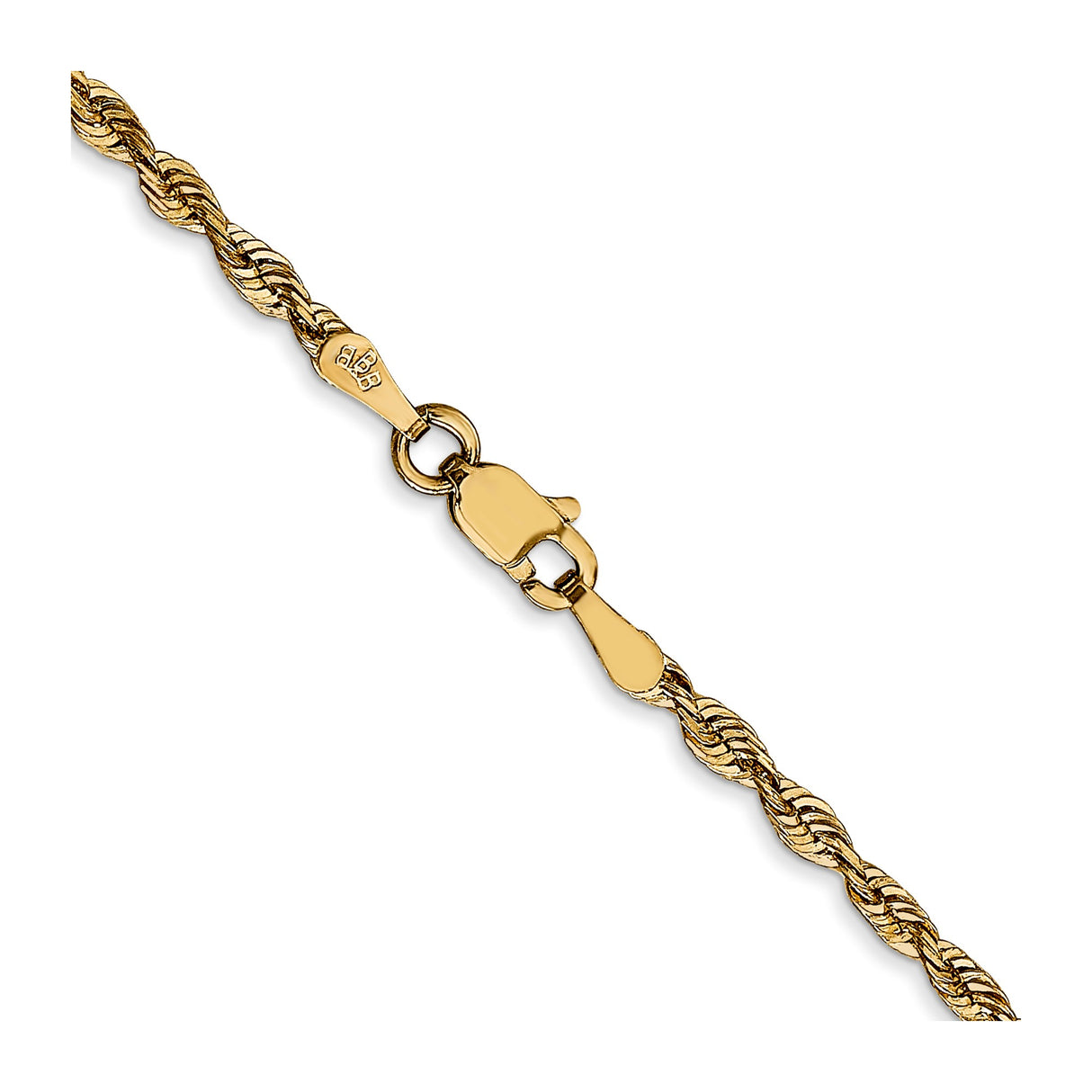 14K Yellow Gold 2.5 mm Rope Chain Necklace, Polished alternate angle