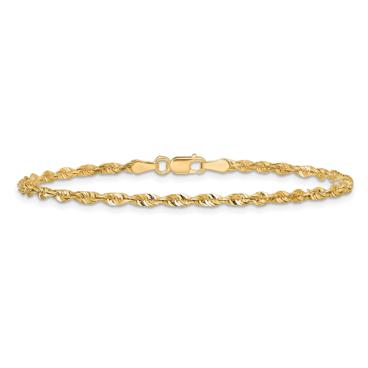 14K Yellow Gold 2.5 mm Rope Chain Bracelet, Polished alternate angle
