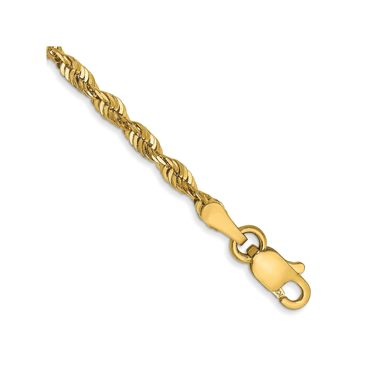 14K Yellow Gold 2.5 mm Rope Chain Bracelet, Polished detail view