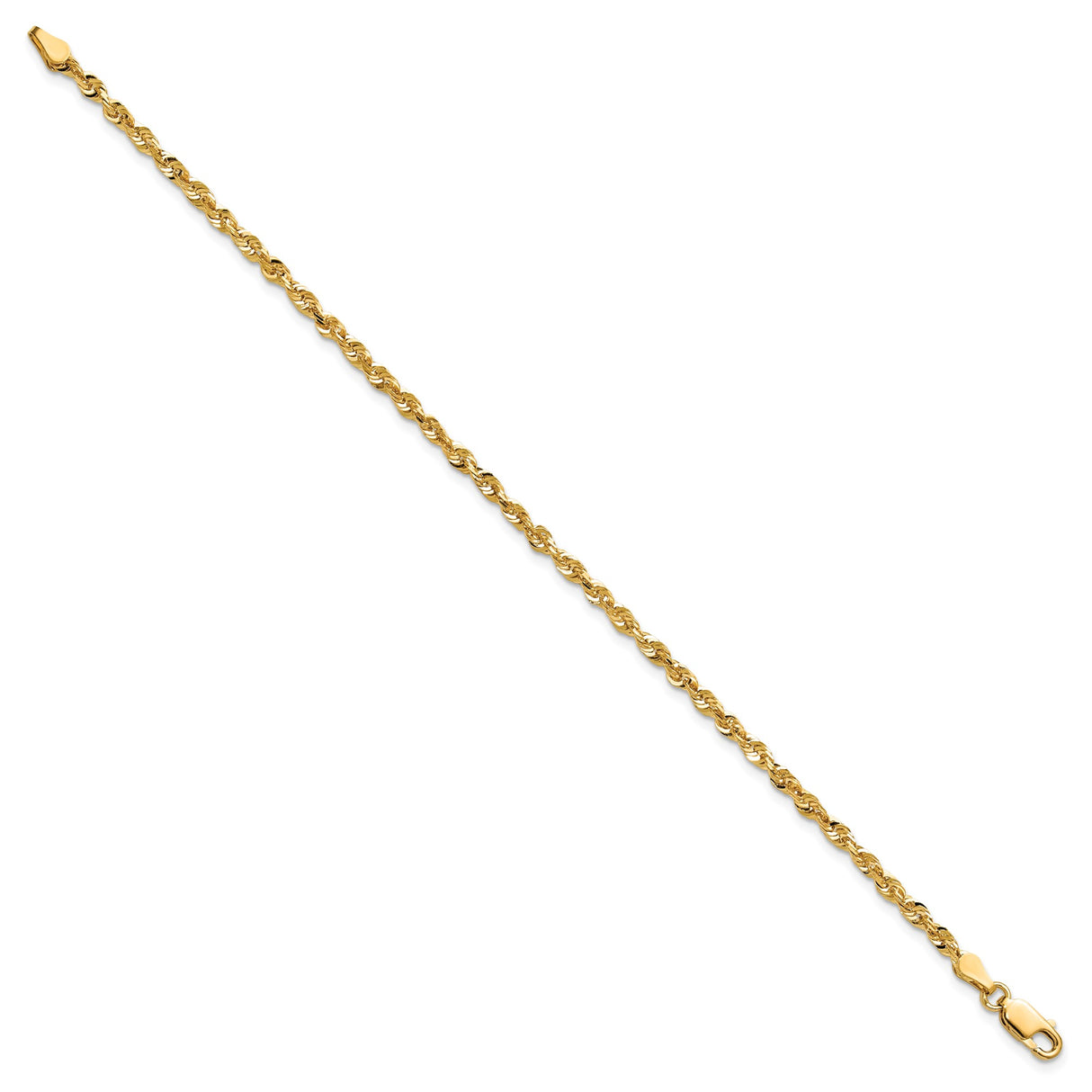 14K Yellow Gold 2.75 mm Rope Chain Anklet, Polished