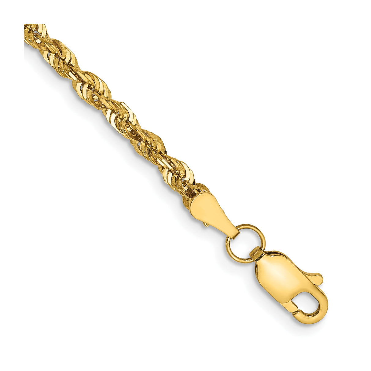 14K Yellow Gold 2.75 mm Rope Chain Anklet, Polished detail view