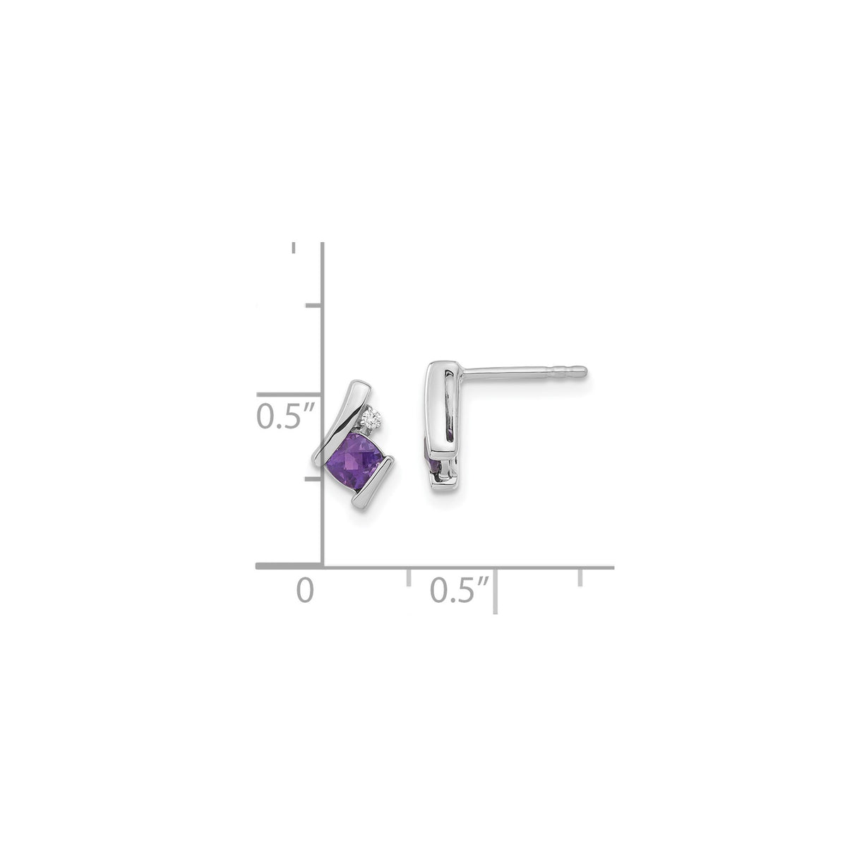 Sterling Silver Amethyst Stud Earrings with Diamond Accent, Modern Minimalist Design