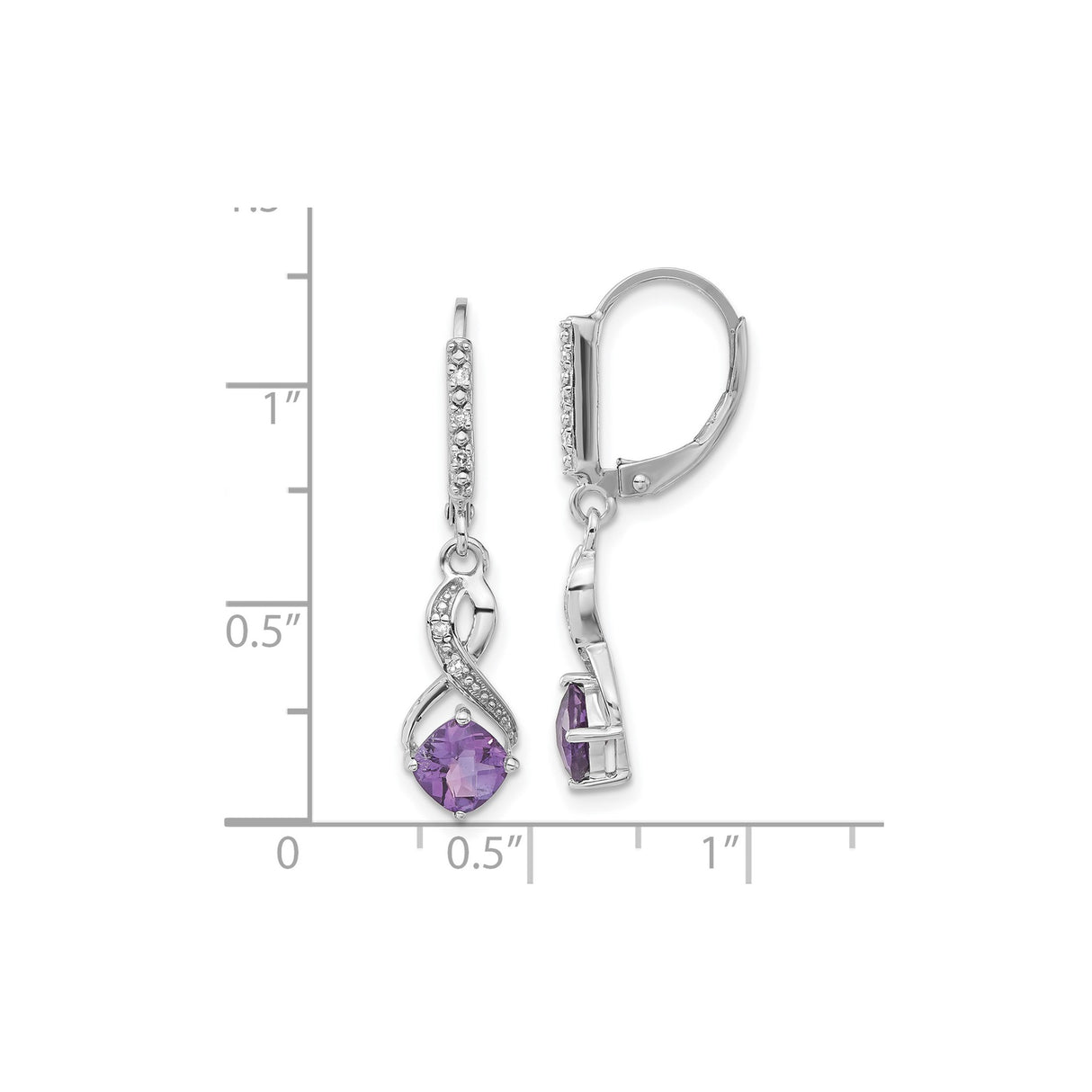 Sterling Silver Infinity Dangle Earrings with Cushion Cut Amethyst and Diamond Accents
