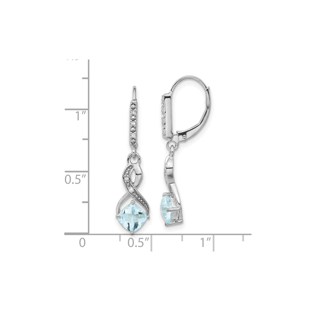 Sterling Silver Infinity Dangle Earrings with Aquamarine and Diamond Leverback Design