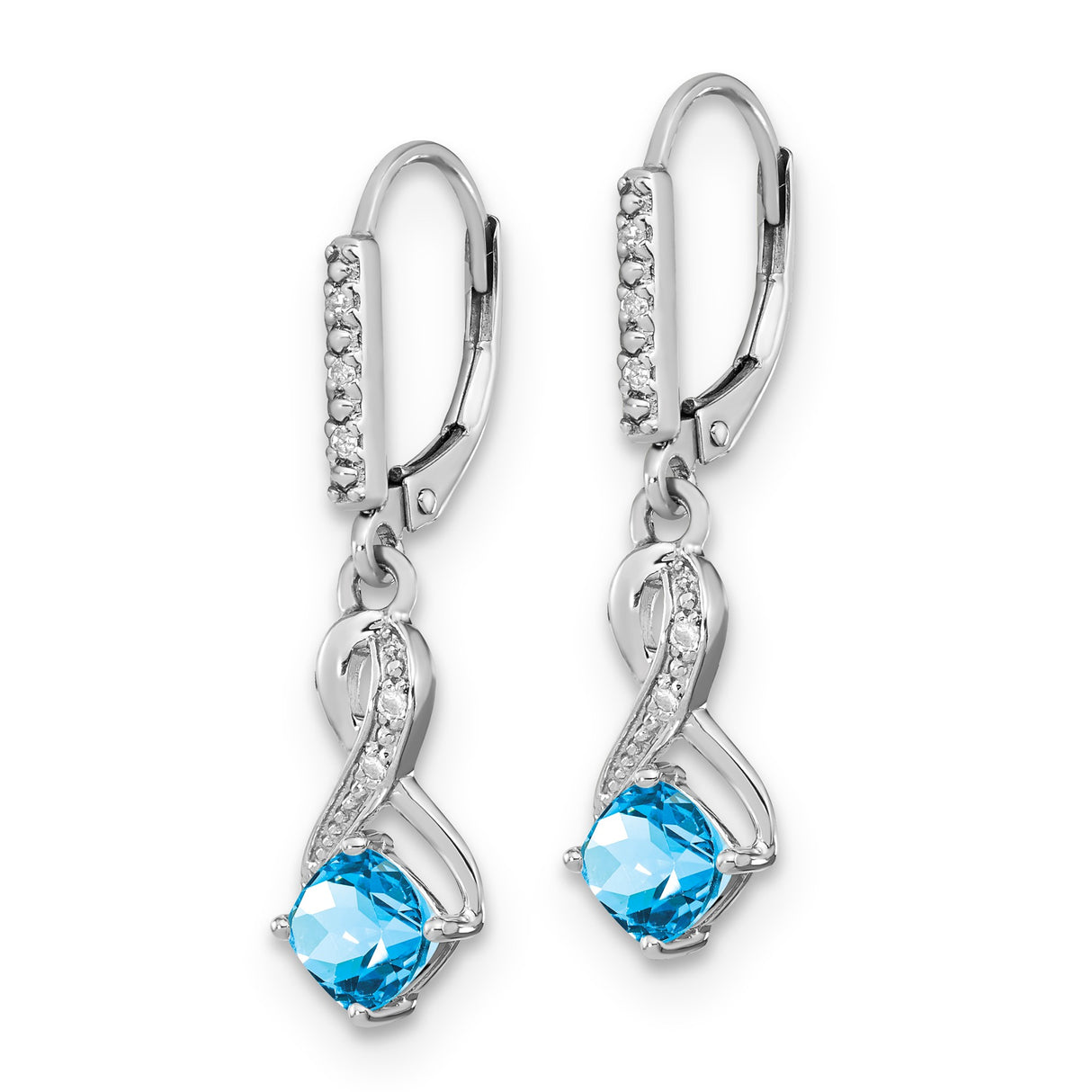 Sterling Silver Infinity Dangle Earrings with Swiss Blue Topaz and Diamond Accents