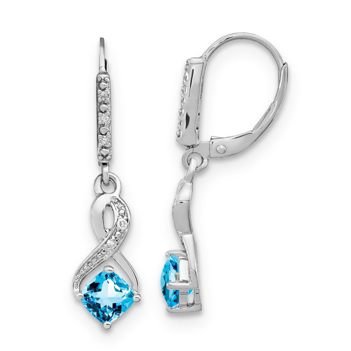 Sterling Silver Infinity Dangle Earrings with Swiss Blue Topaz and Diamond Accents