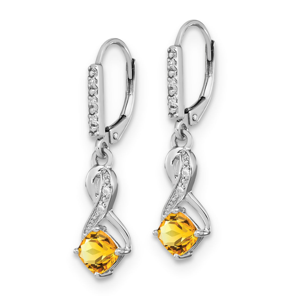Sterling Silver Dangle Earrings with Citrine and Diamond, Infinity Loop Leverback Design