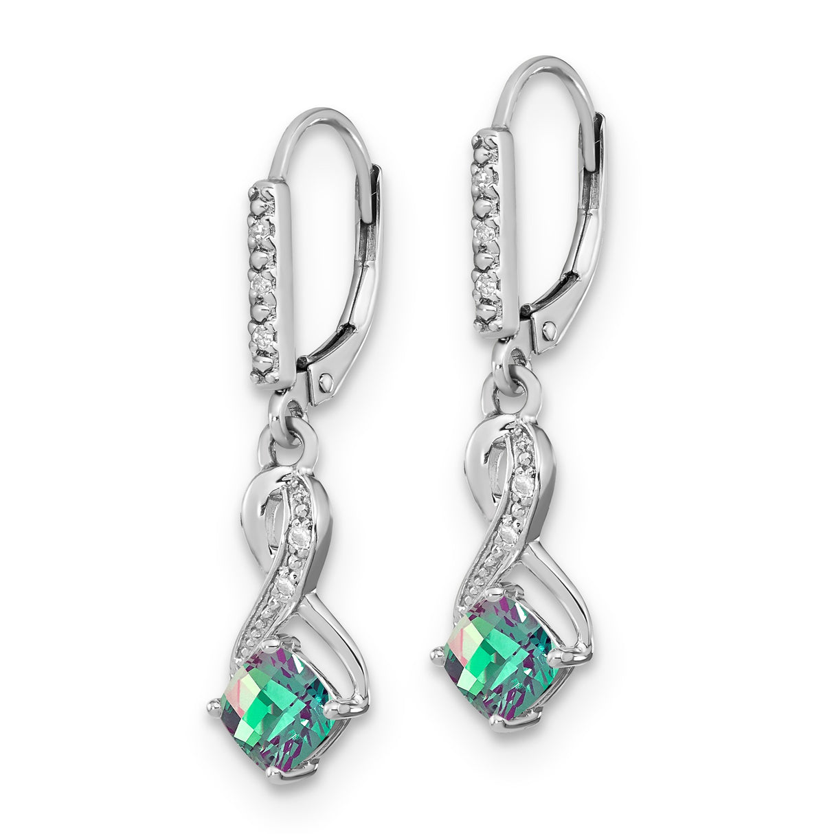 Sterling Silver Dangle Earrings with Created Alexandrite, Diamond Accents, Infinity Design